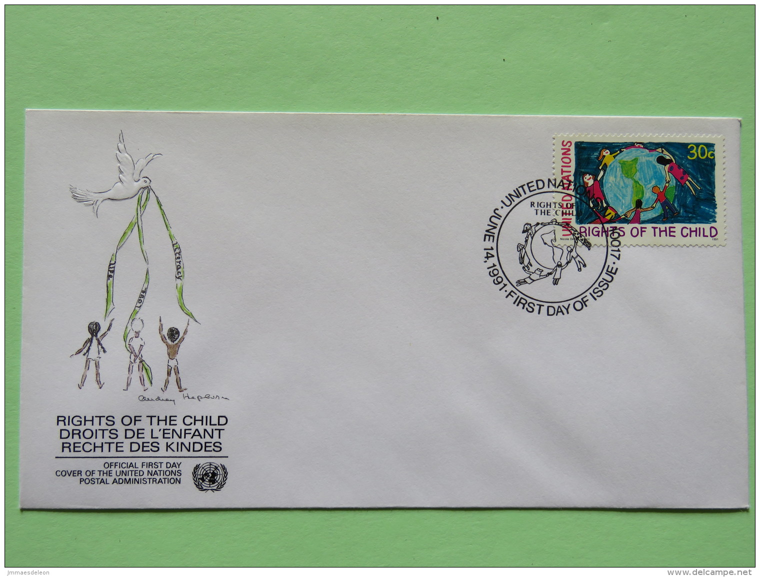 United Nations (New York) 1991 FDC Cover - Rights Of The Child - Childs Arount The Globe - Brieven En Documenten