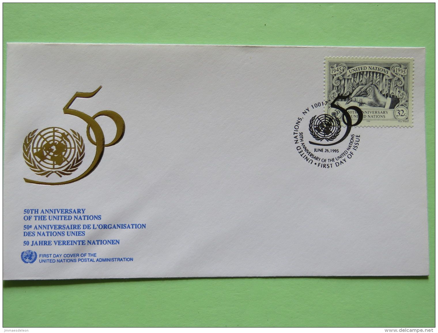 United Nations (New York) 1995 FDC Cover - 50 Anniv. U.N. - Hand Signing - Covers & Documents