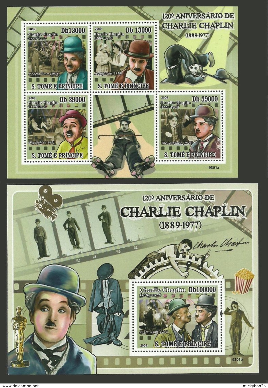 ST THOMAS AND PRINCE 2009 FILMS CINEMA CHARLIE CHAPLIN MODERN TIMES SHEETS MNH - Sao Tome And Principe