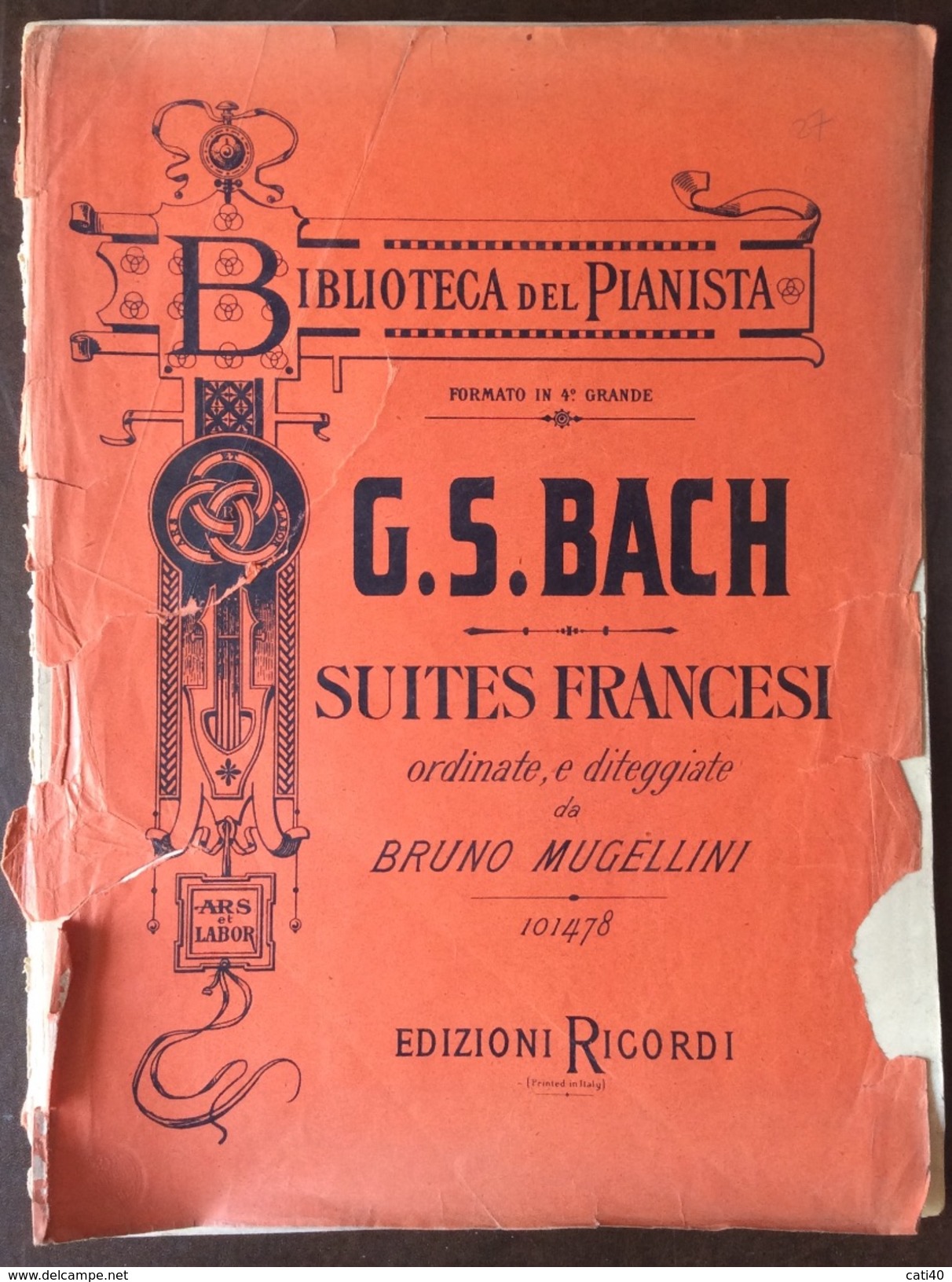 G.S.BACH  Suites Francesi  EDIZIONI RICORDI  BIBLIOTECA DEL PIANISTA COME DA FOTO - Música