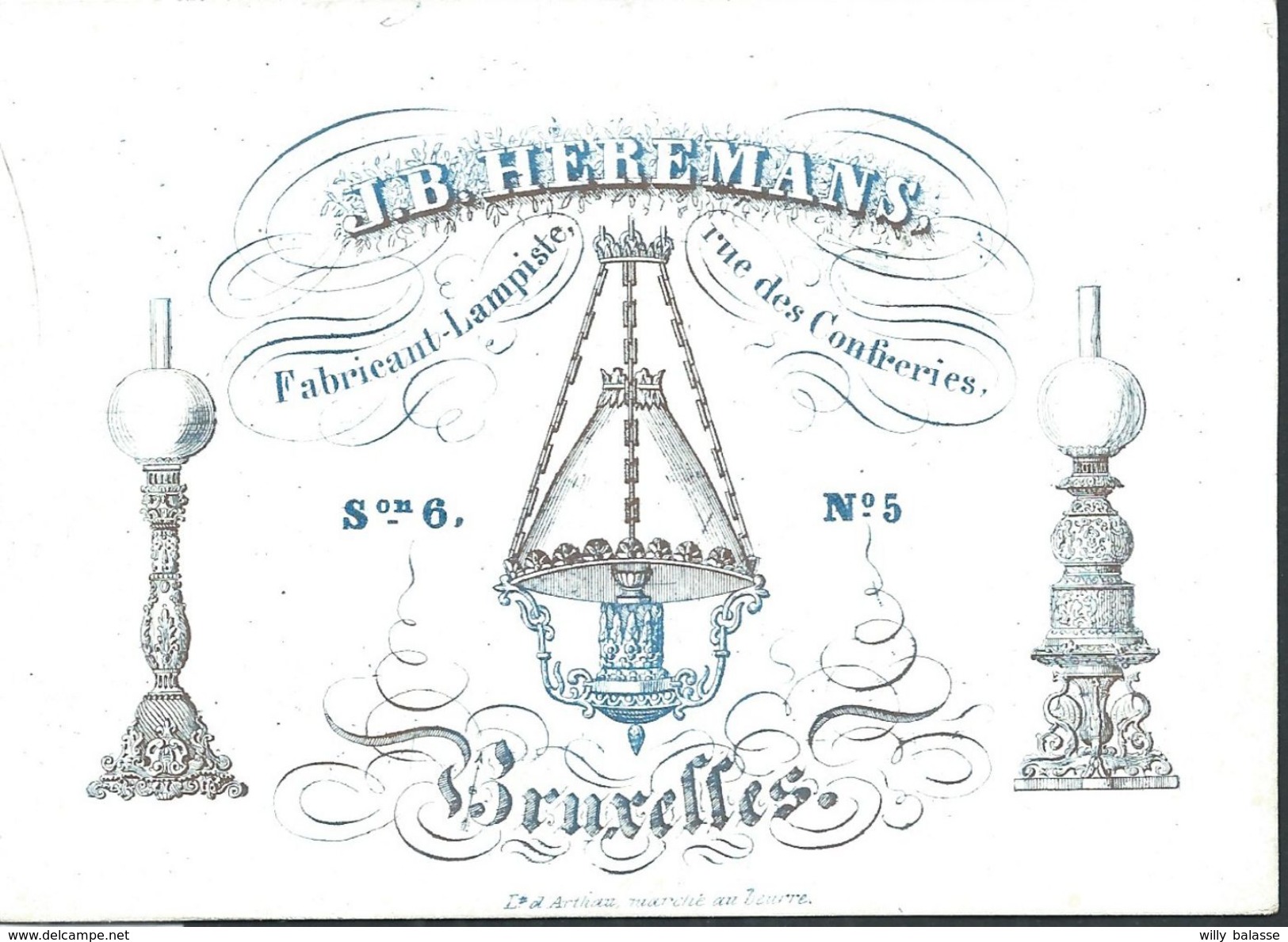 Carte Porcelaine " Heremans Fabricant Lampiste Rue Des Confréries 5  Bruxelles  " Illustrée Quinquet 12 X 8 Cm - Straßenhandel Und Kleingewerbe