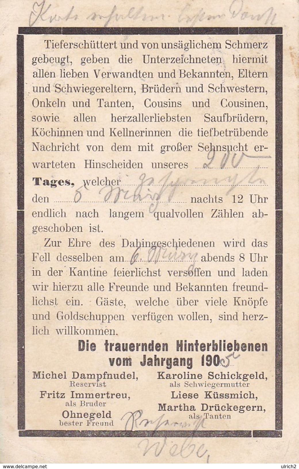 AK Reservisten - Ende Der Dienstzeit - Humor - Jahrgang 1905 (29955) - Humor