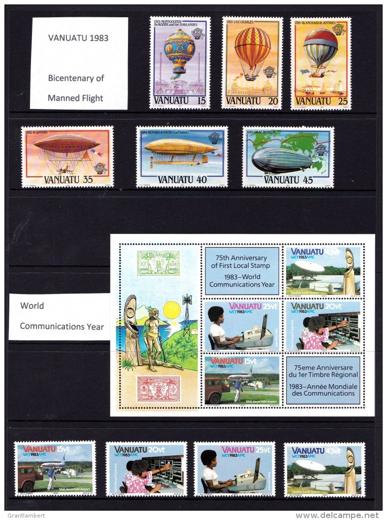 Vanuatu 1983 Sets MNH - 2 Scans - Butterflies, Fish, Flight, Communications, Etc. - Vanuatu (1980-...)