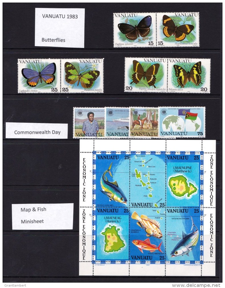 Vanuatu 1983 Sets MNH - 2 Scans - Butterflies, Fish, Flight, Communications, Etc. - Vanuatu (1980-...)