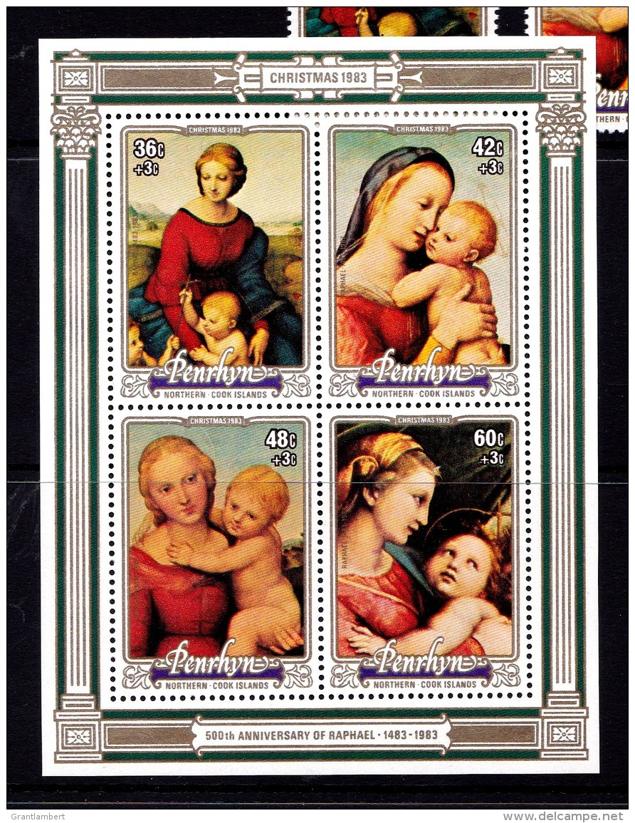 Penrhyn 1983 Christmas Raphael Anniversary Set Of 4 + 5 Minisheets MNH - Penrhyn