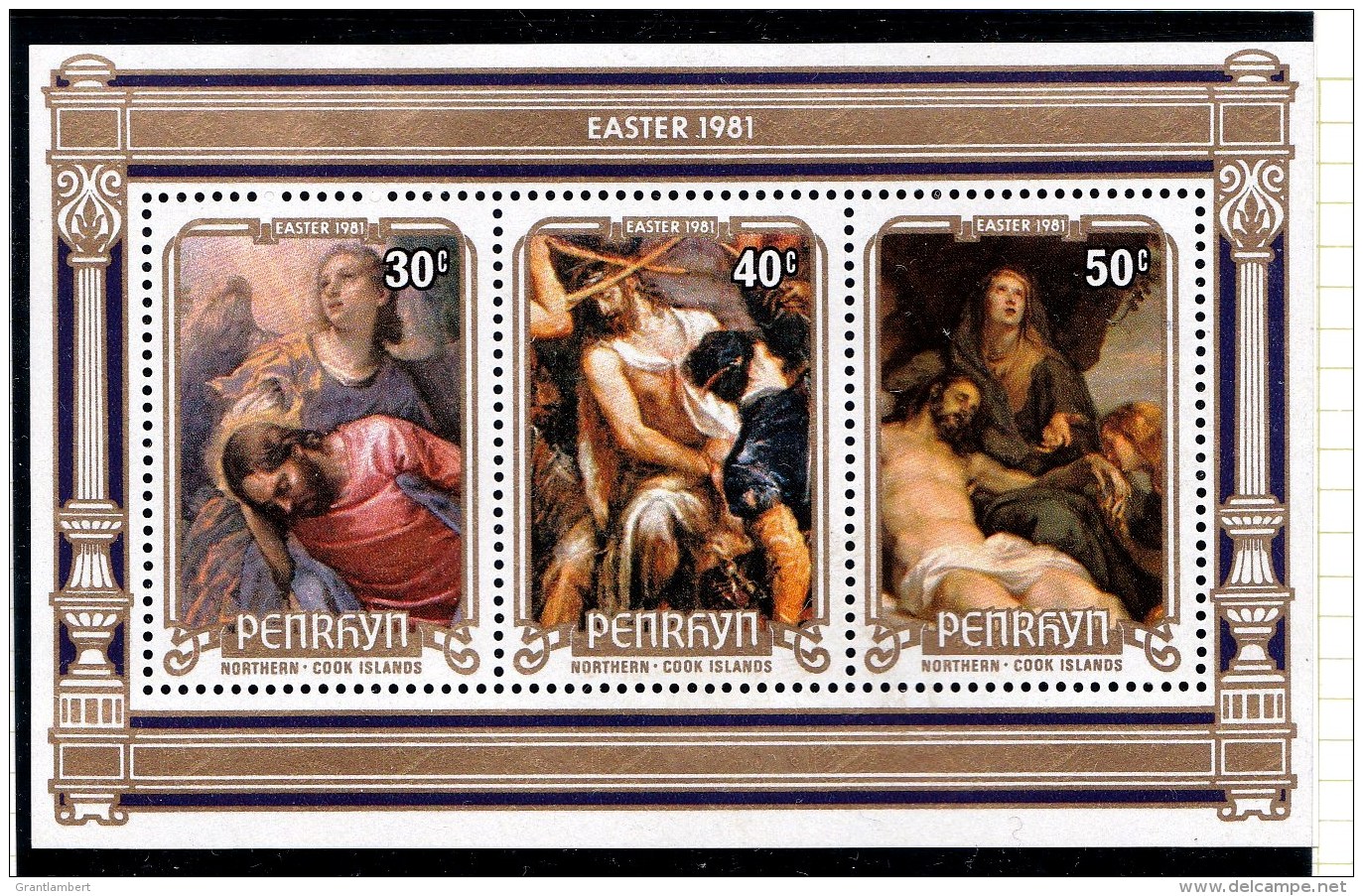 Penrhyn 1981 Easter Van Dick Paintings Set Of 3 + 4 Minisheets MNH - Penrhyn