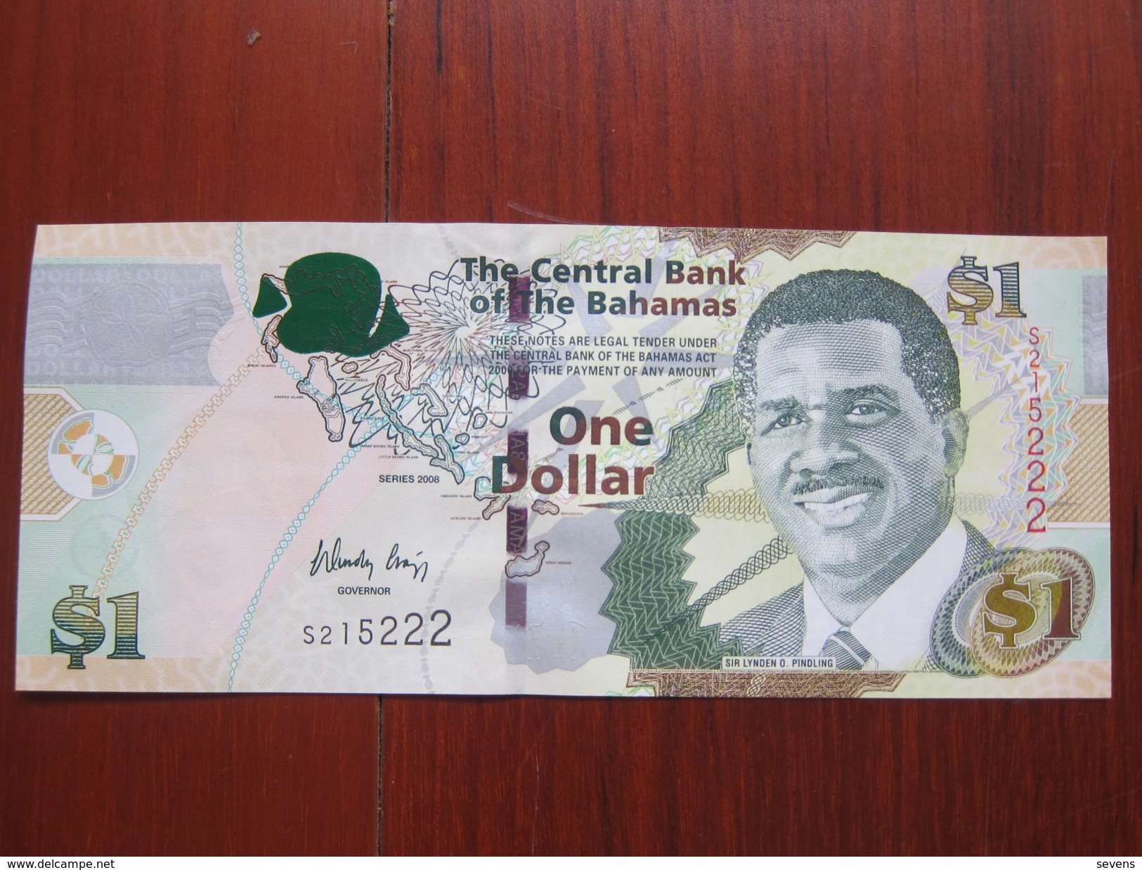 The Central Bank Premier Lynden Pindling, Map,backside Force Band, $1 Facevalue, Issued In 2008, UNC - Bahamas