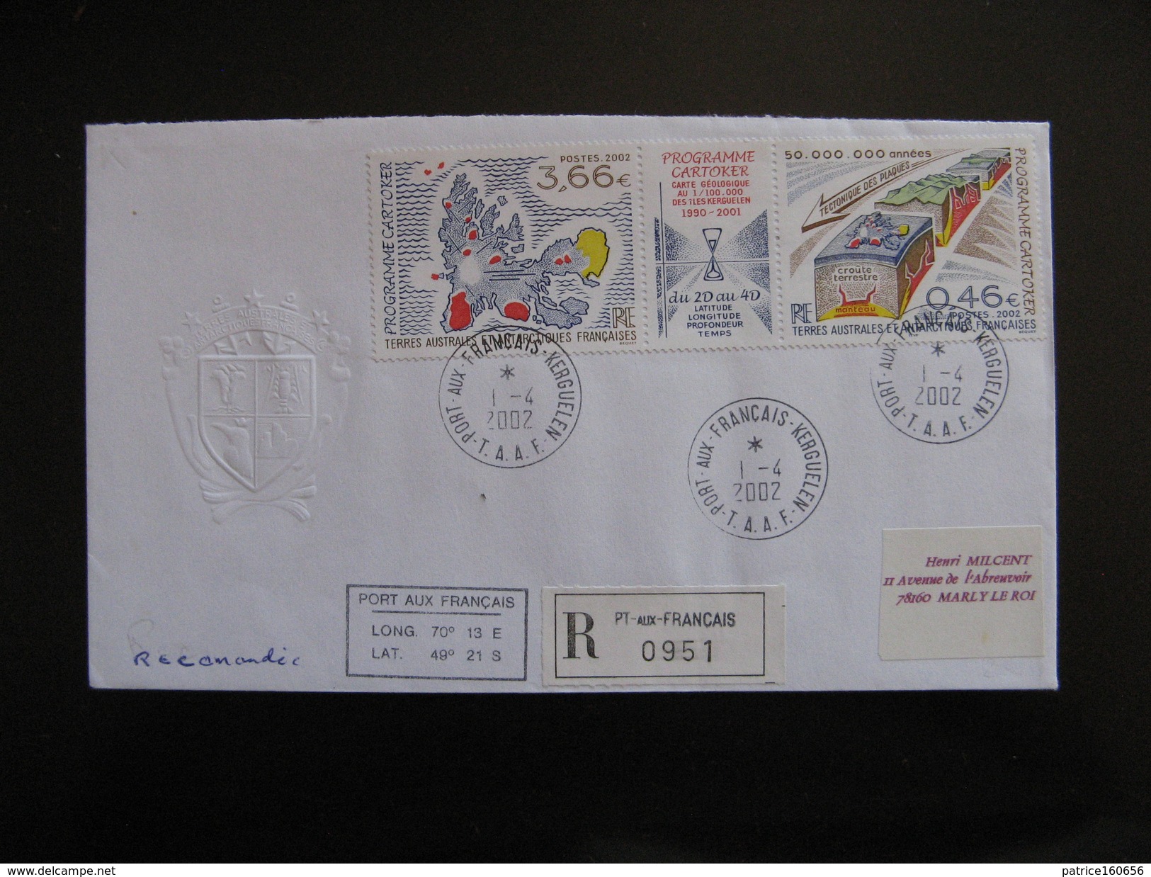 TAAF: TB Enveloppe, Affranchie Avec Bande N°336/337 , Datée Du 01/04/2002 De Port Aux Français - Kerguelen . - Autres & Non Classés