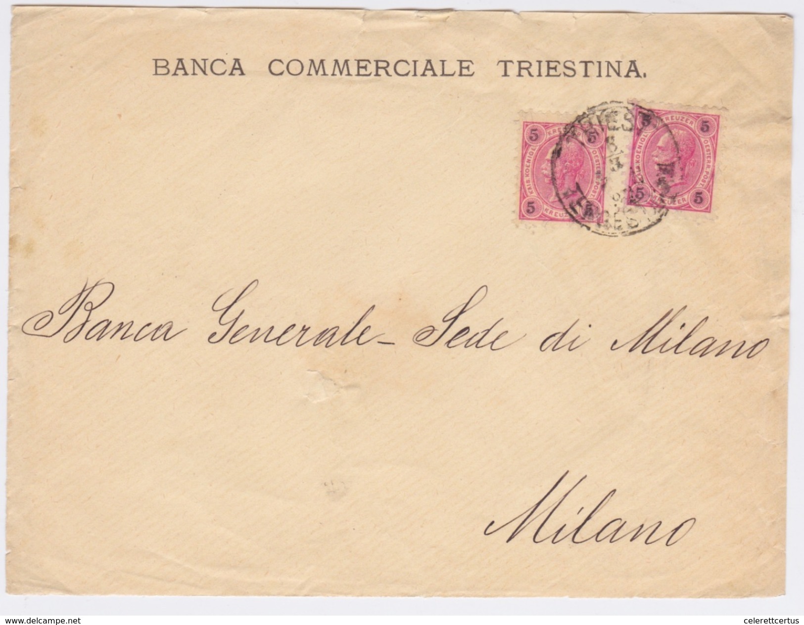 Austria-1883 Postage Paid 10 Kr On Banca Commerciale Triestina Cover To Milan, Italy - Storia Postale