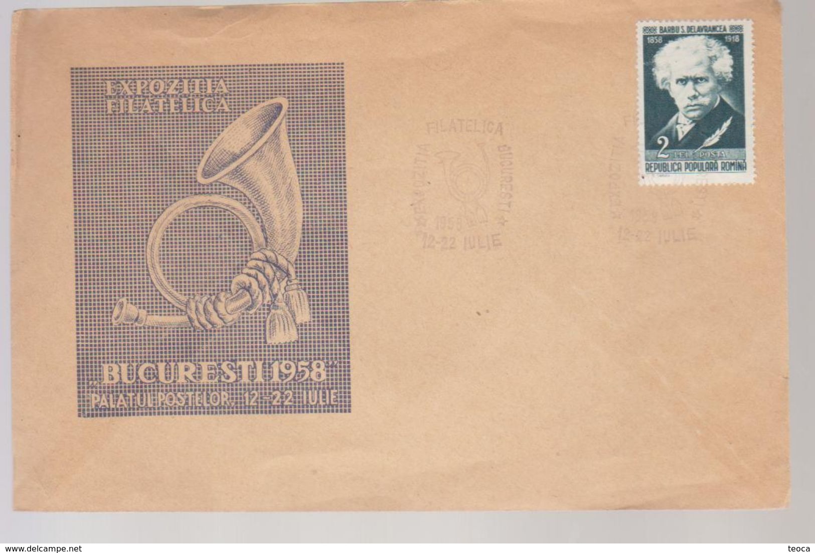 POSTHORN FDC Cover ROMANIA 1958 EXHIBITION PHILATELIC BUCURESTI 1958 , COVER SPECIAL - Briefe U. Dokumente