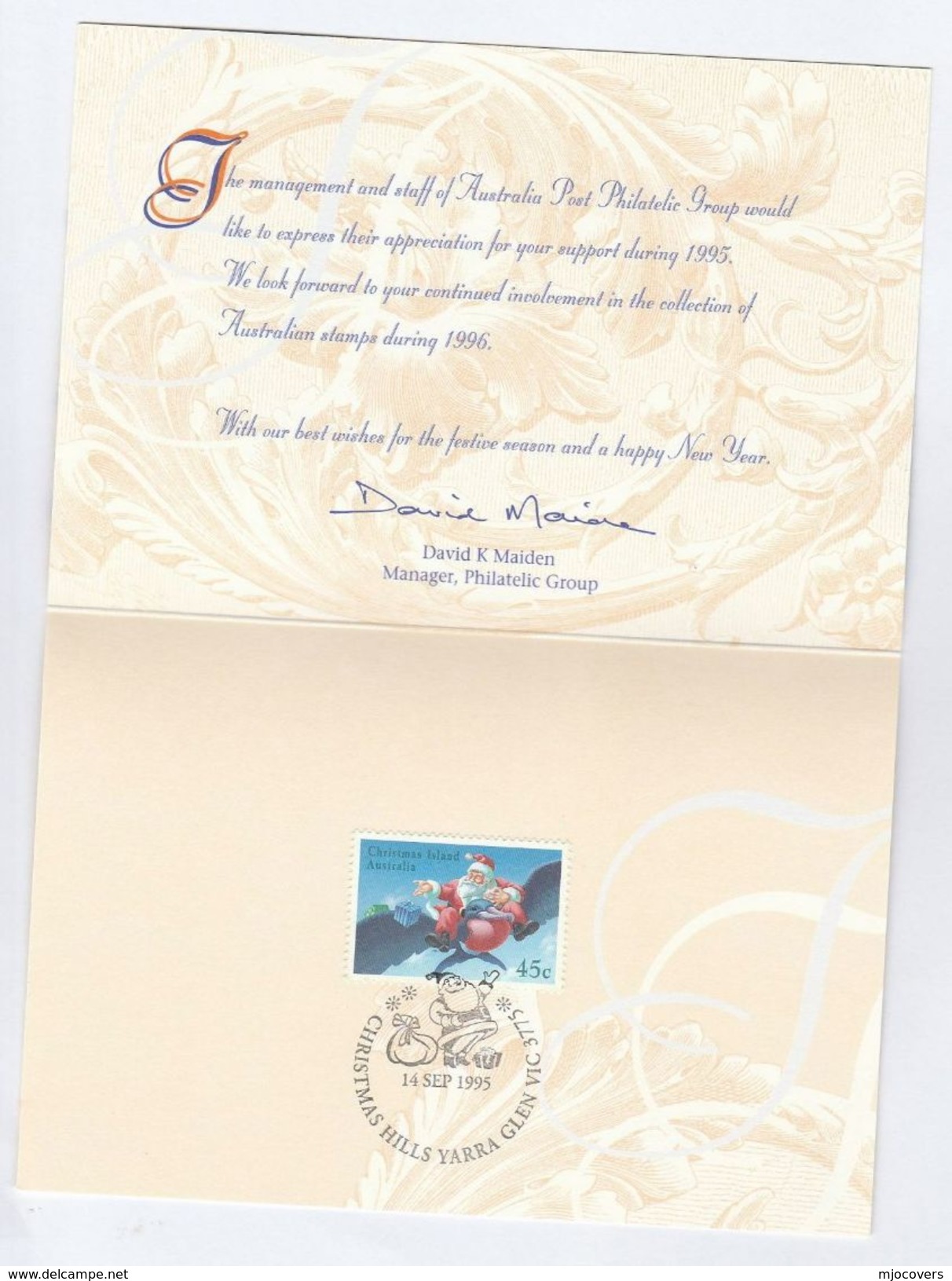 AUSTRALIA SPECIAL CHRISTMAS COVER Card Pmk CHRISTMAS HILLS Santa Stamps  1995 - Covers & Documents