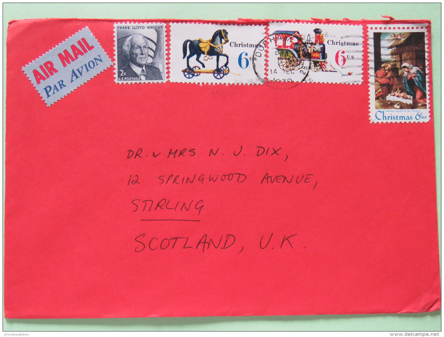 USA 1970 Cover Durham To Scotland U.K. - Christmas Painting - Toys Train Horse - Lloyd Wright - Covers & Documents