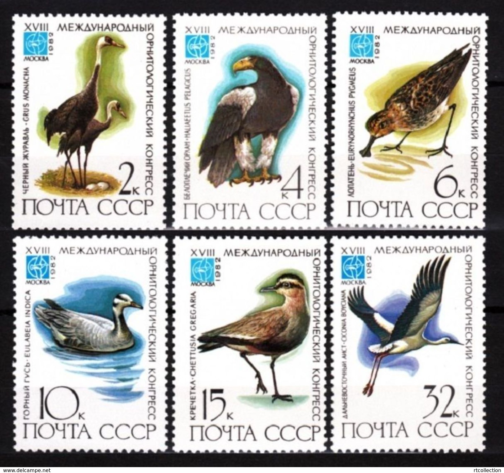 USSR Russia 1982 - 18th Ornithological Congress Moscow Birds Of Prey Animals Bird Eagles Ducks Stamps MNH Mi 5181-86 - Eagles & Birds Of Prey