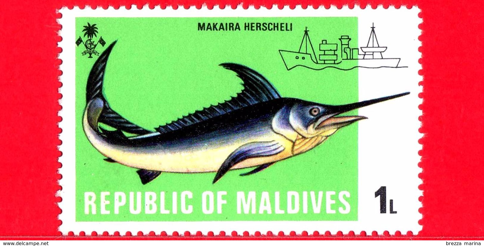 Nuovo - MNH - MALDIVE - 1973 - Barche Da Pesca - Navi - Pesci - Marlin Blu - Makaira Nigricans - 1 - Maldive (1965-...)