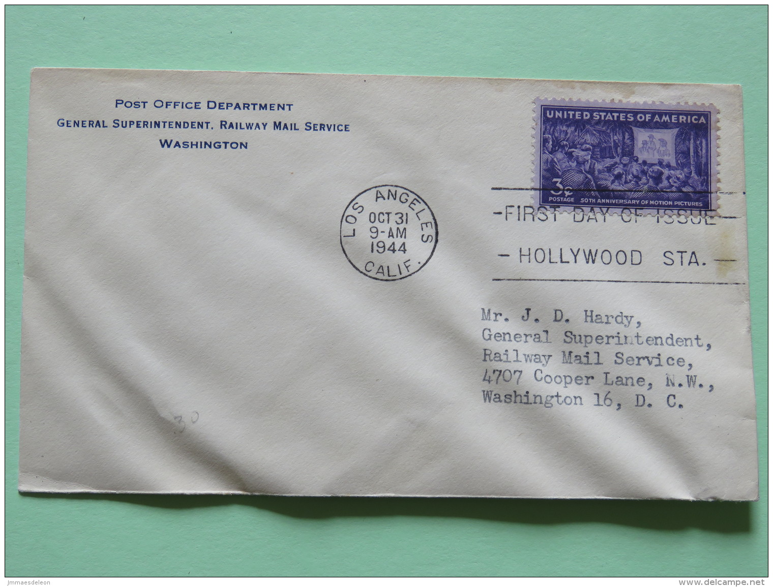 USA 1944 FDC Cover - Motion Pictures - Cinema - Covers & Documents