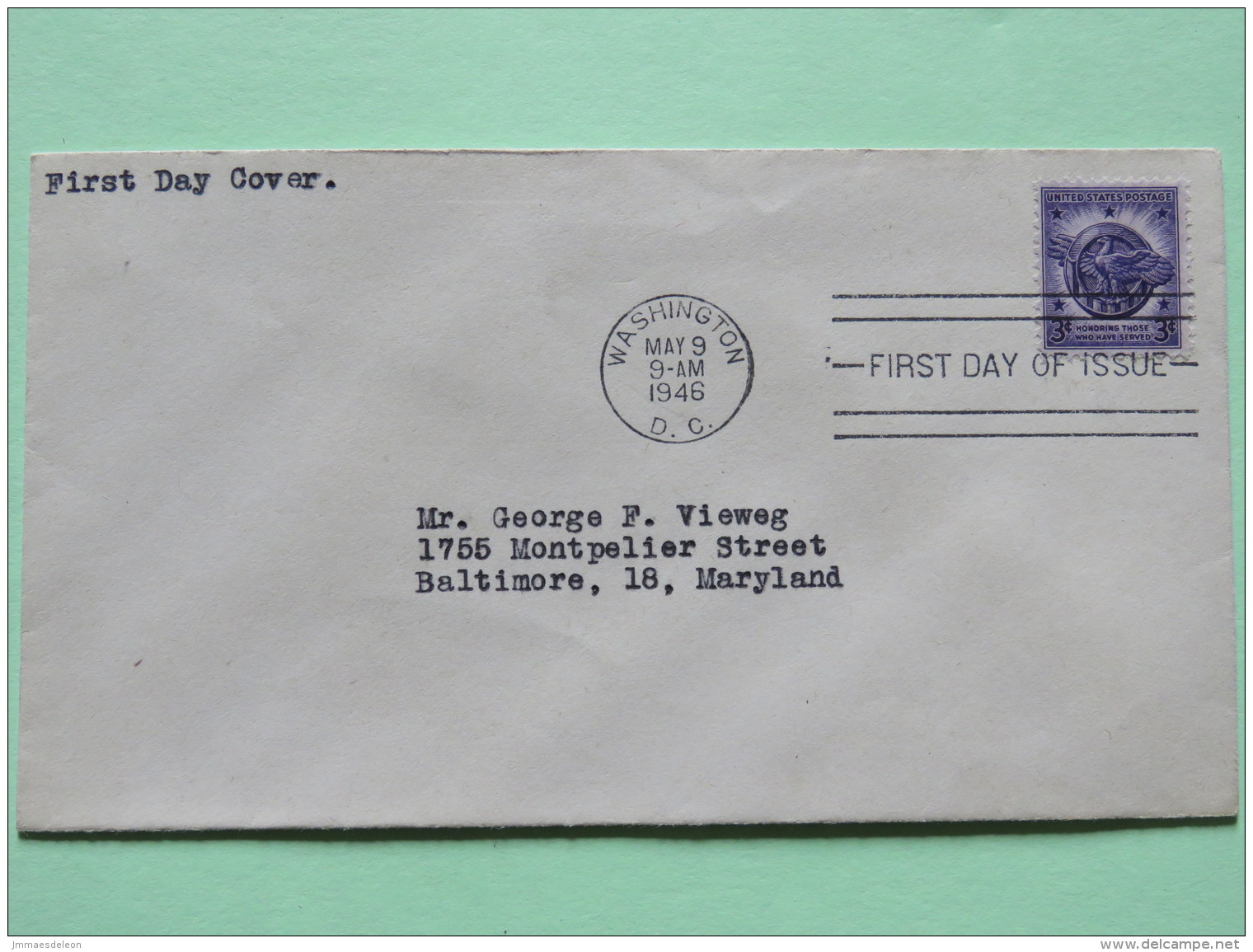 USA 1946 FDC Cover To Baltimore - Honor To Veterans Of World War II - Lettres & Documents