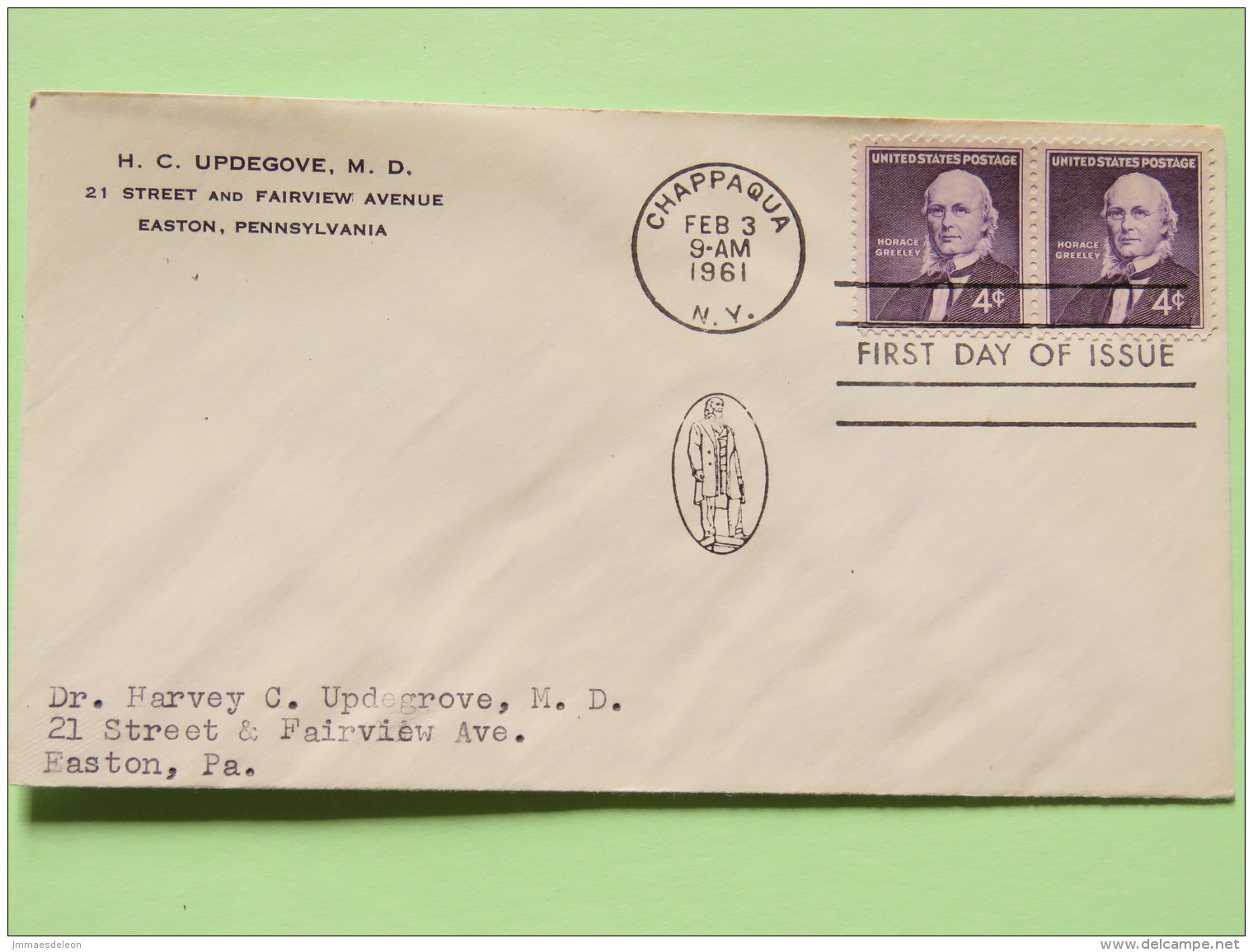 USA 1961 FDC Cover To Easton - Horace Greeley - Publisher And Editor - Covers & Documents