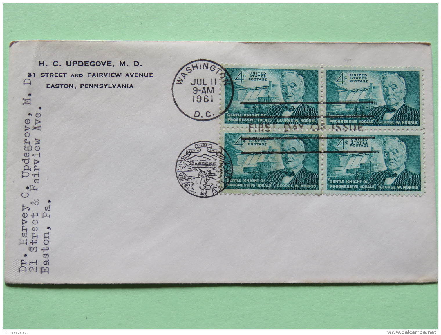 USA 1961 FDC Cover To Easton - George Norris - Electricity Dam Energy - Covers & Documents