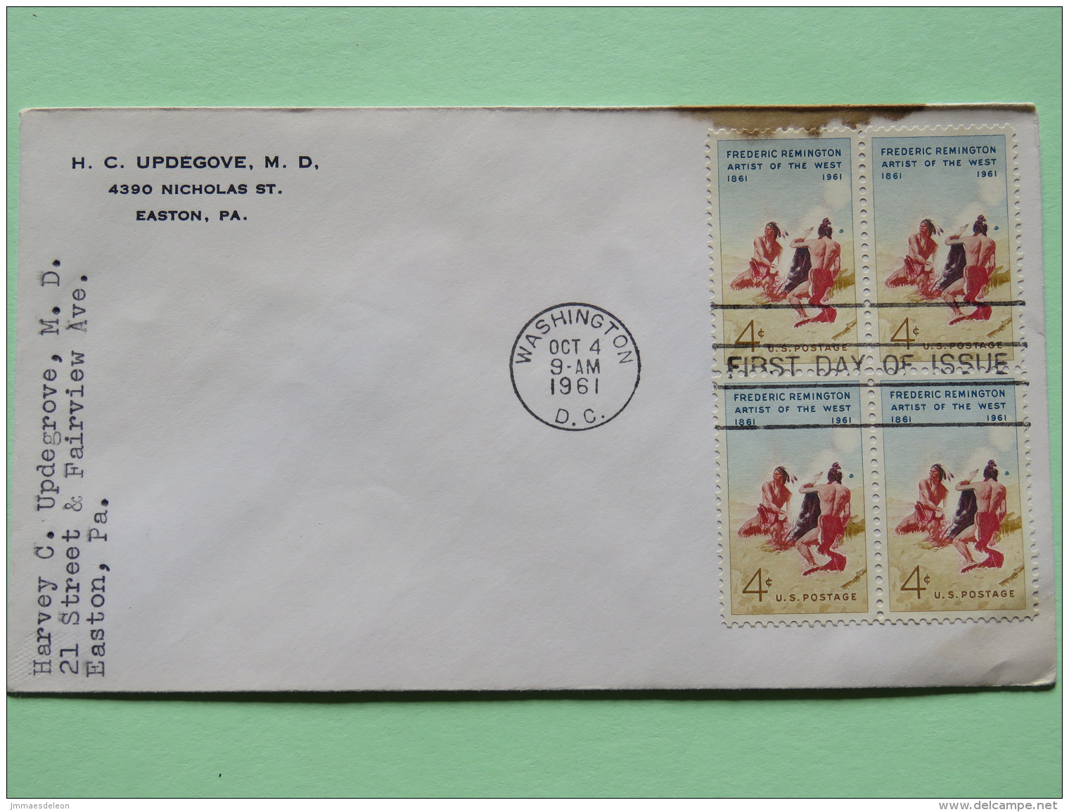 USA 1961 FDC Cover To Easton - Painting Of Frederic Remington - Smoke Signal Indian Comunication - Covers & Documents