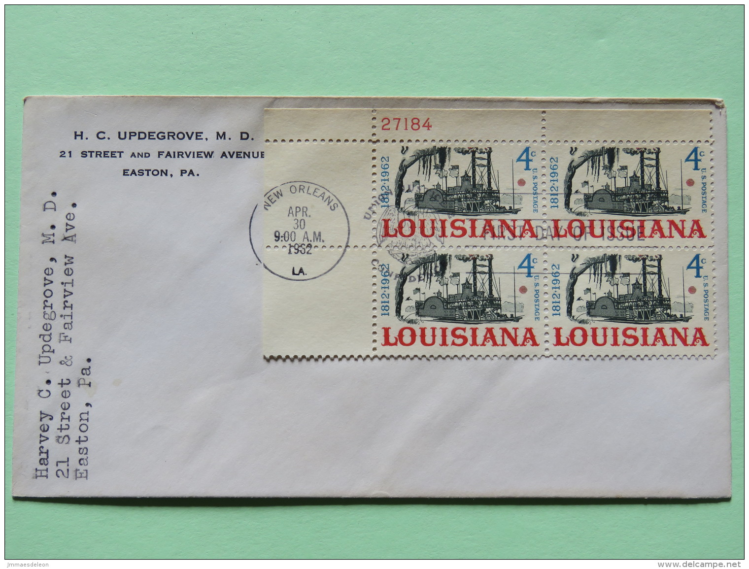 USA 1962 FDC Cover To Easton - Louisiana - Steam Boat Ship - Covers & Documents