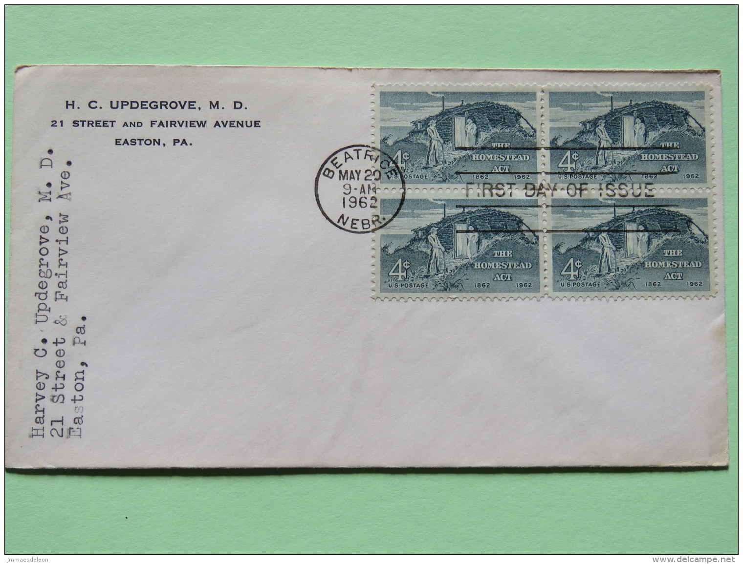 USA 1962 FDC Cover To Easton - The Homestead Act - Covers & Documents
