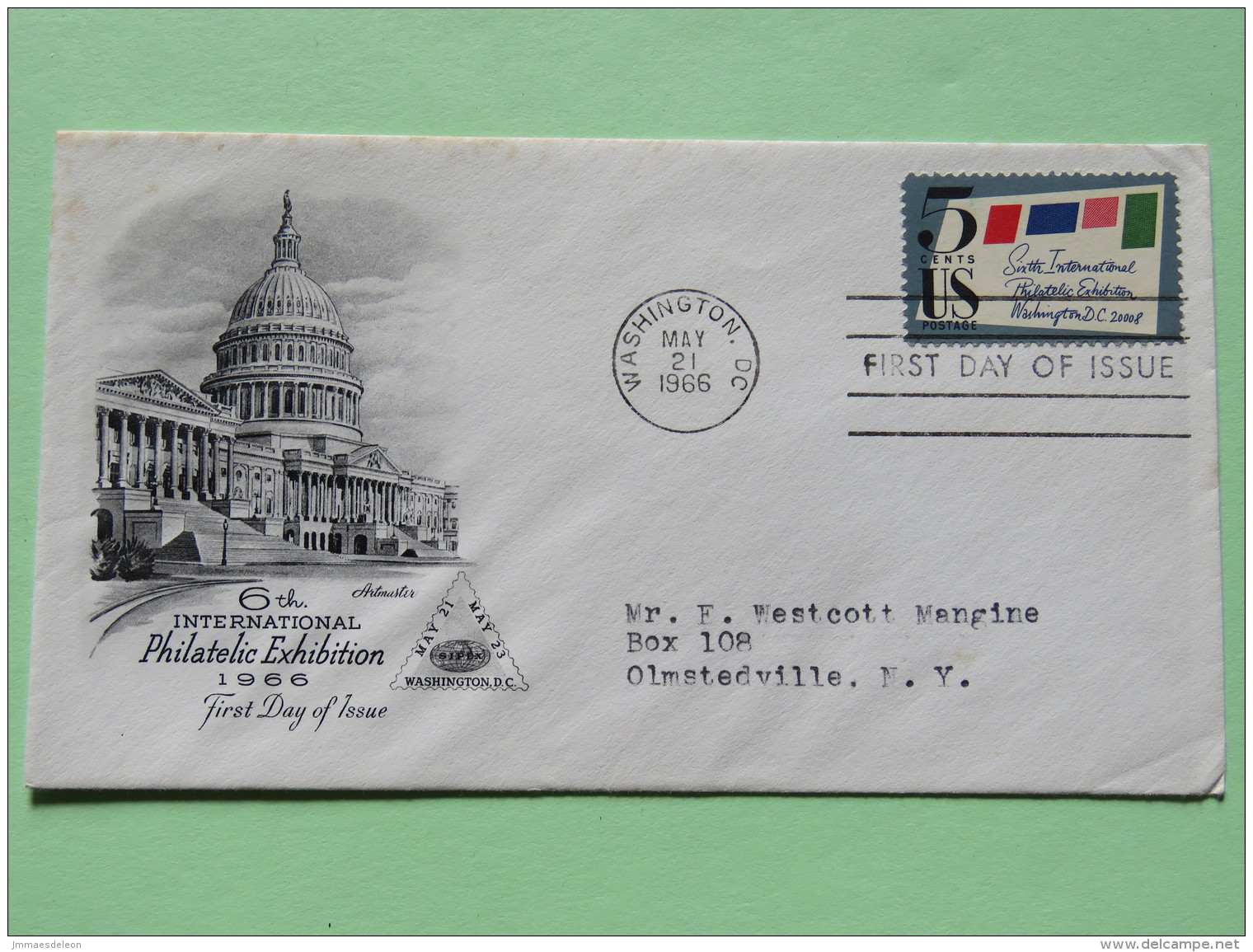 USA 1966 FDC Cover To Olmstedville - SIPEX Philatelic Exposition - Capitol - Covers & Documents