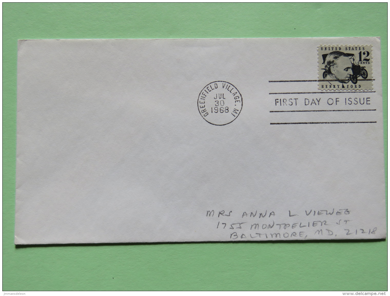 USA 1968 FDC Cover Greenfield Village - Henry Ford - Car - Covers & Documents