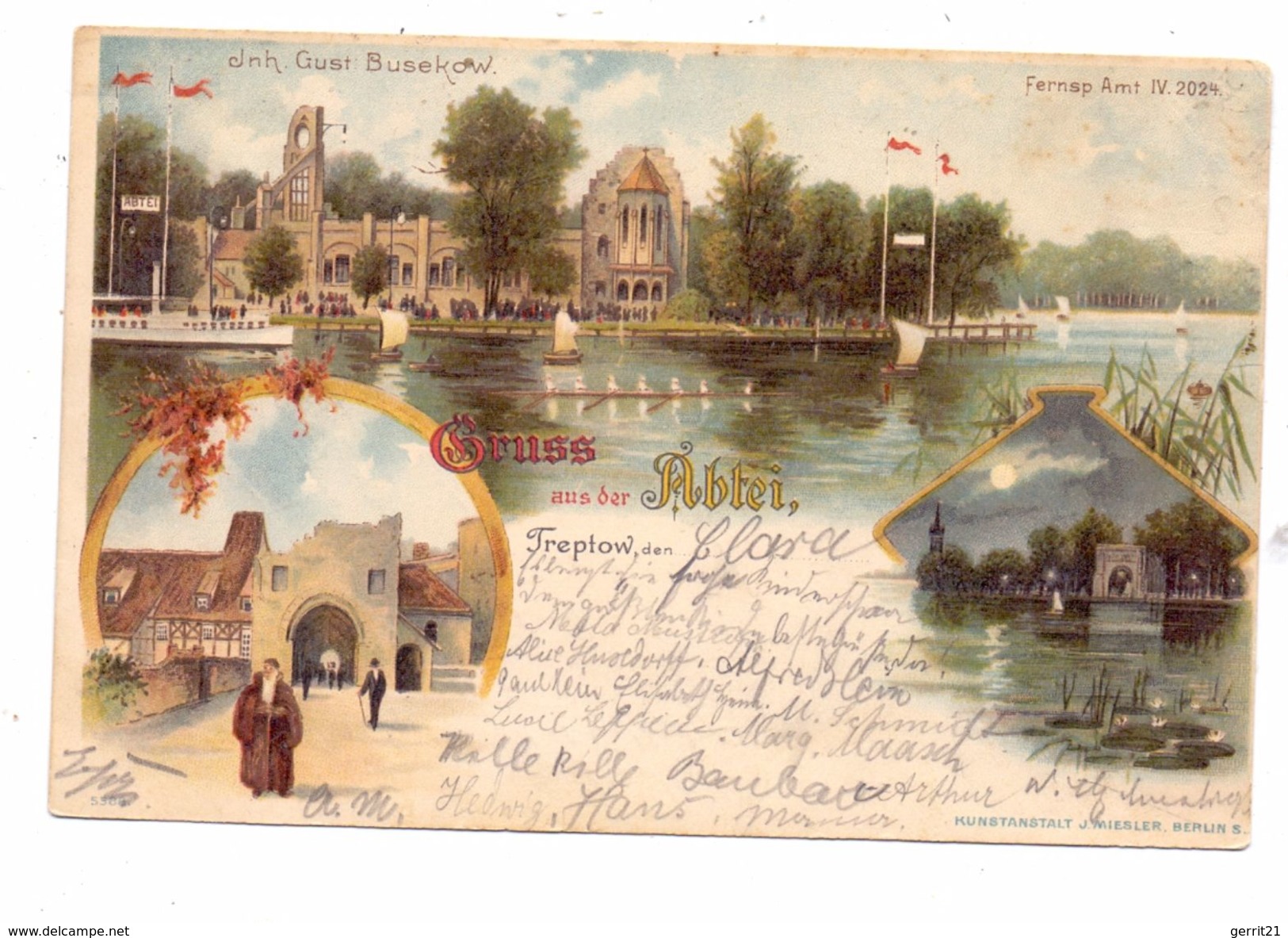 1000 BERLIN - TREPTOW, Gruss Aus Der Abtei, Lithographie 1898, Rudern / Rowing - Treptow