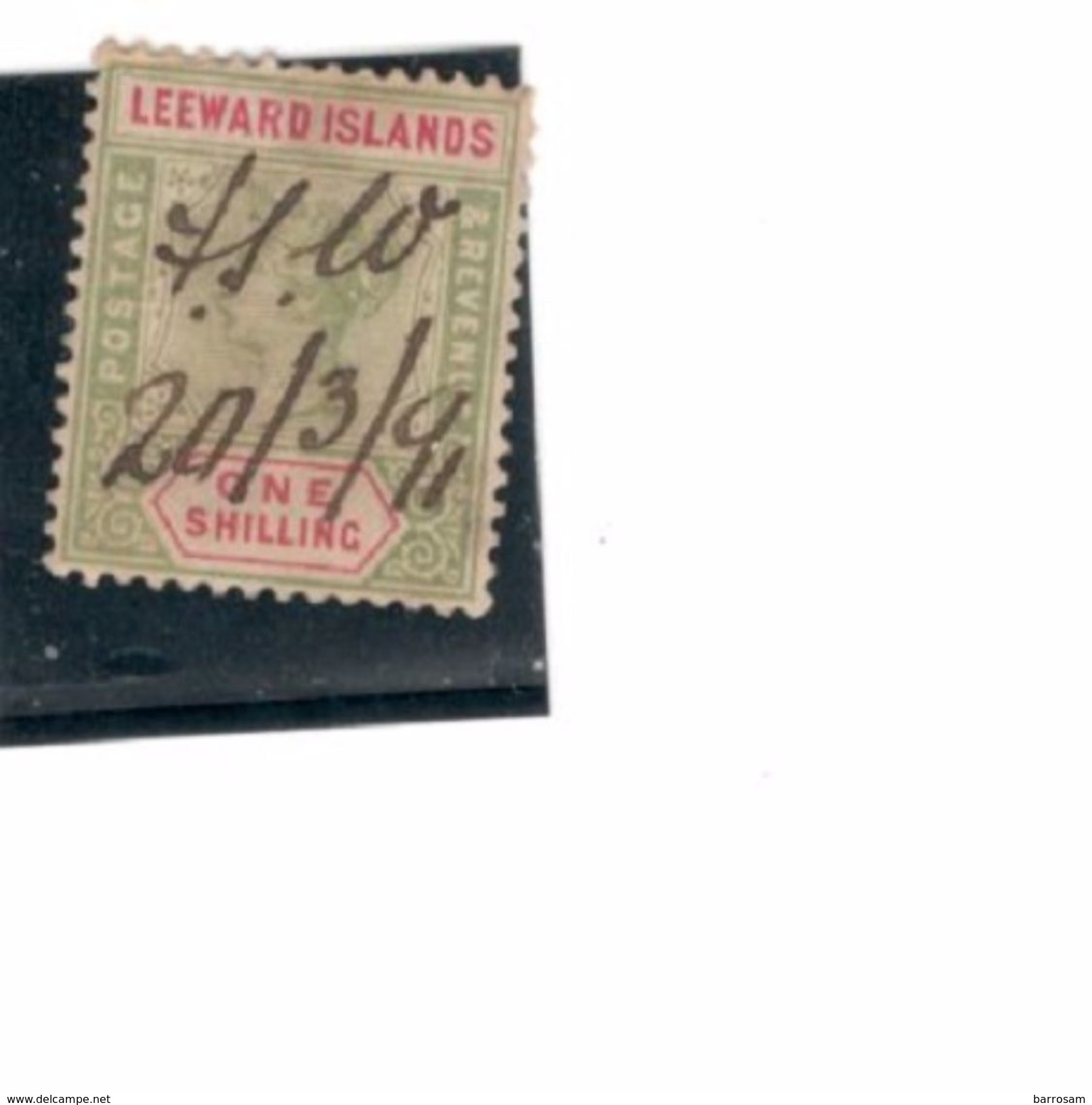 LeewardIslands1891: Scott 7 Used 1shilling Cat.Value $52 - Leeward  Islands