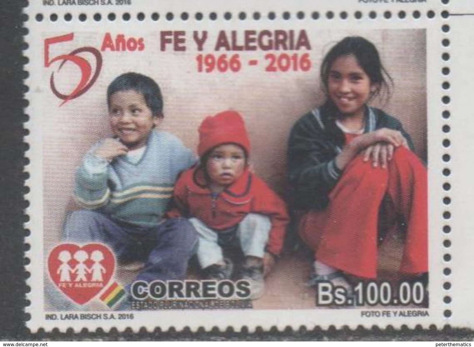 BOLIVIA, 2016, MNH, CHILDREN, EDUCATION, FE Y ALEGRIA, 1v , HIGH FV, - Other & Unclassified