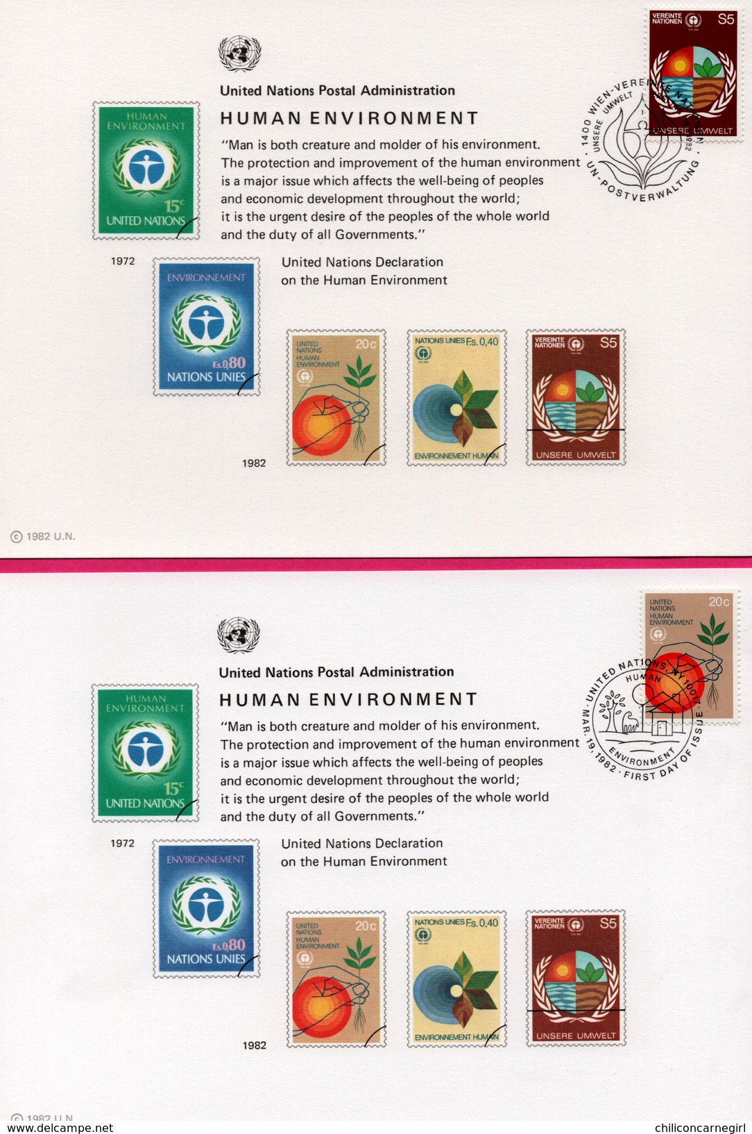 Lot De 3 Encarts - FDC - United Nations Postal Administration - Human Environment - Wien - 1982 - FDC