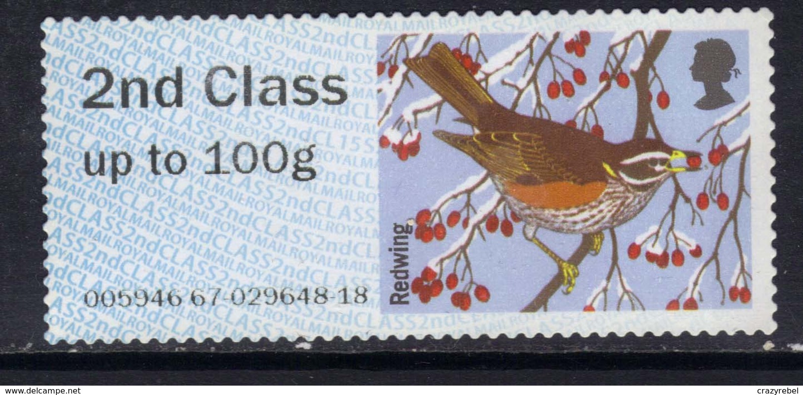 GB 2015 QE2 2nd Class Up To 100 Gm Post & Go Redwing Bird No Gum ( 705 ) - Post & Go (distributeurs)