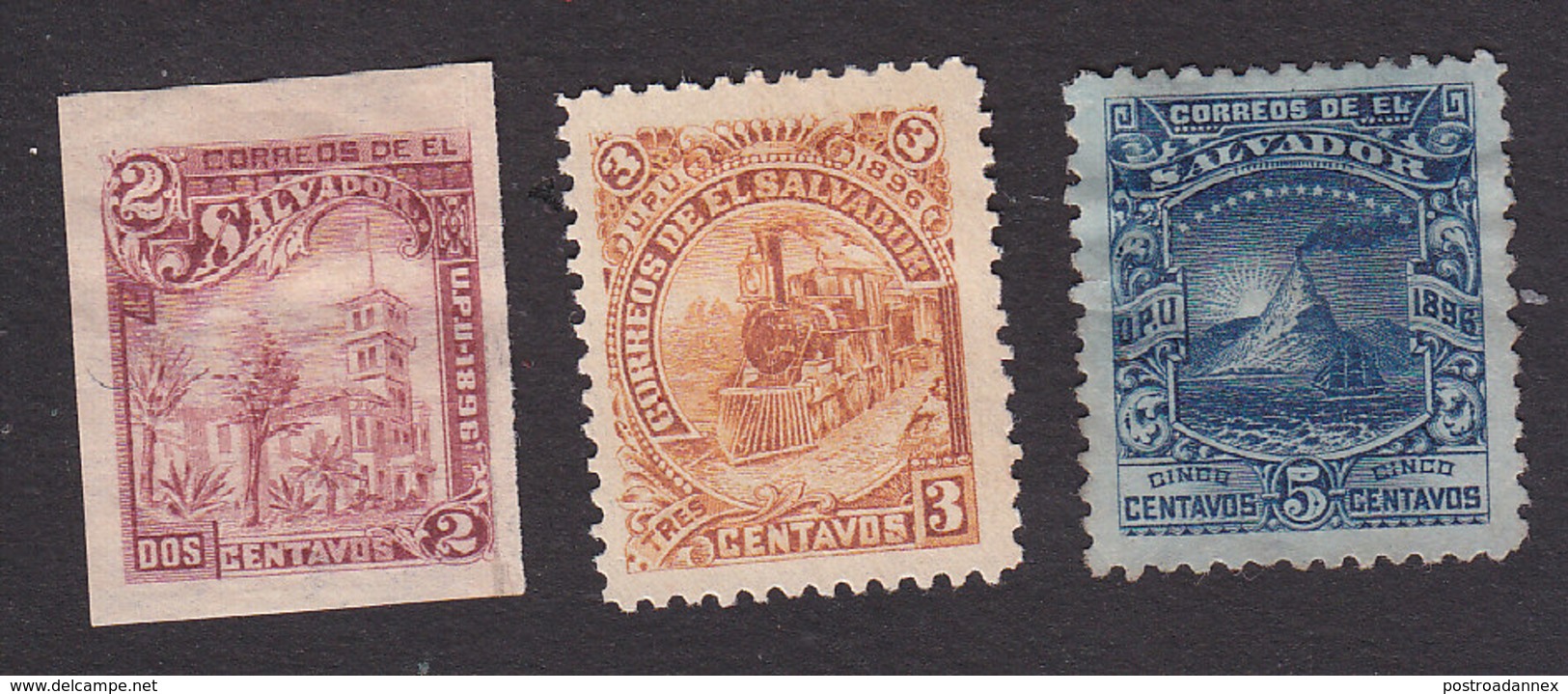 El Salvador, Scott #147-149, Mint Hinged/No Gum, White House, Locomotive, Mt San Miguel, Issued 1896 - El Salvador