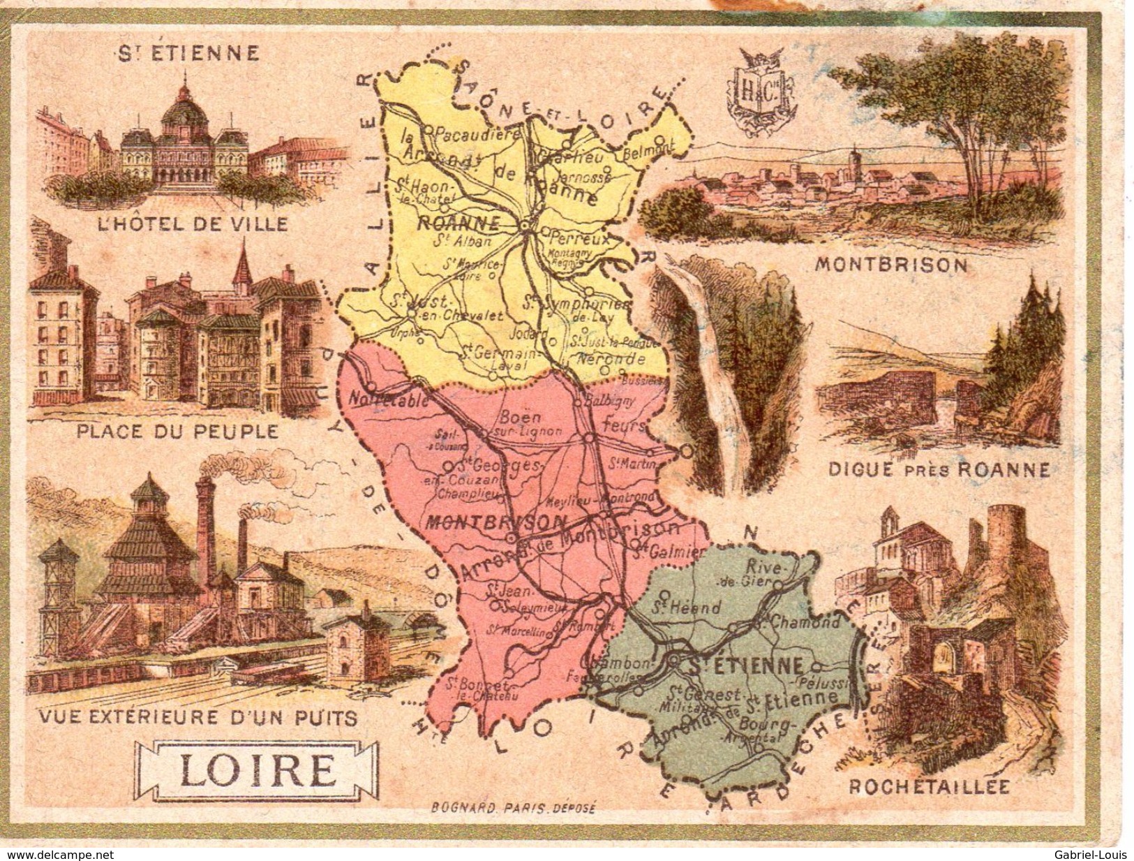 Carte Cartonnée Département De La Loire / 11.5 X 8.7 Cm / Librairie Hachette / Infos Au Verso / 2 Scan - Geographical Maps
