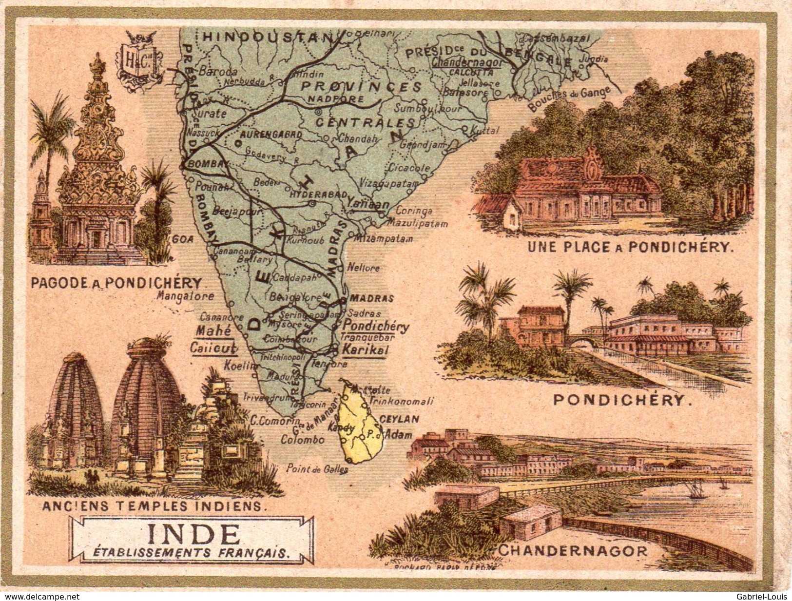 Etablissements Français Dans L'Inde / 11.5 X 8.7 Cm / Librairie Hachette / Infos Au Verso / 2 Scan - Carte Geographique