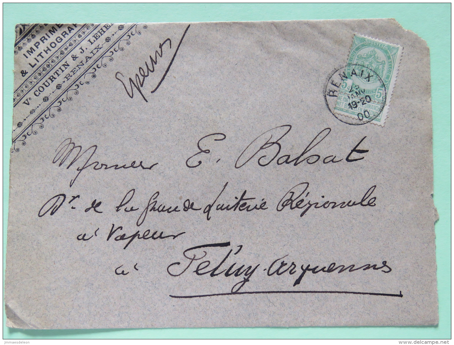 Belgium 1900 Cover Renaix To Feluy - Arms - 1893-1907 Coat Of Arms