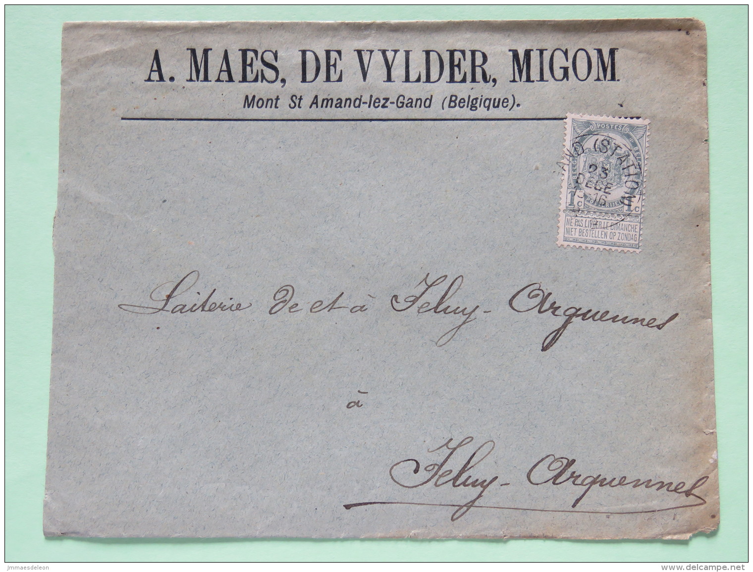 Belgium 1902 Cover Gand To Feluy - Arms - 1893-1907 Coat Of Arms