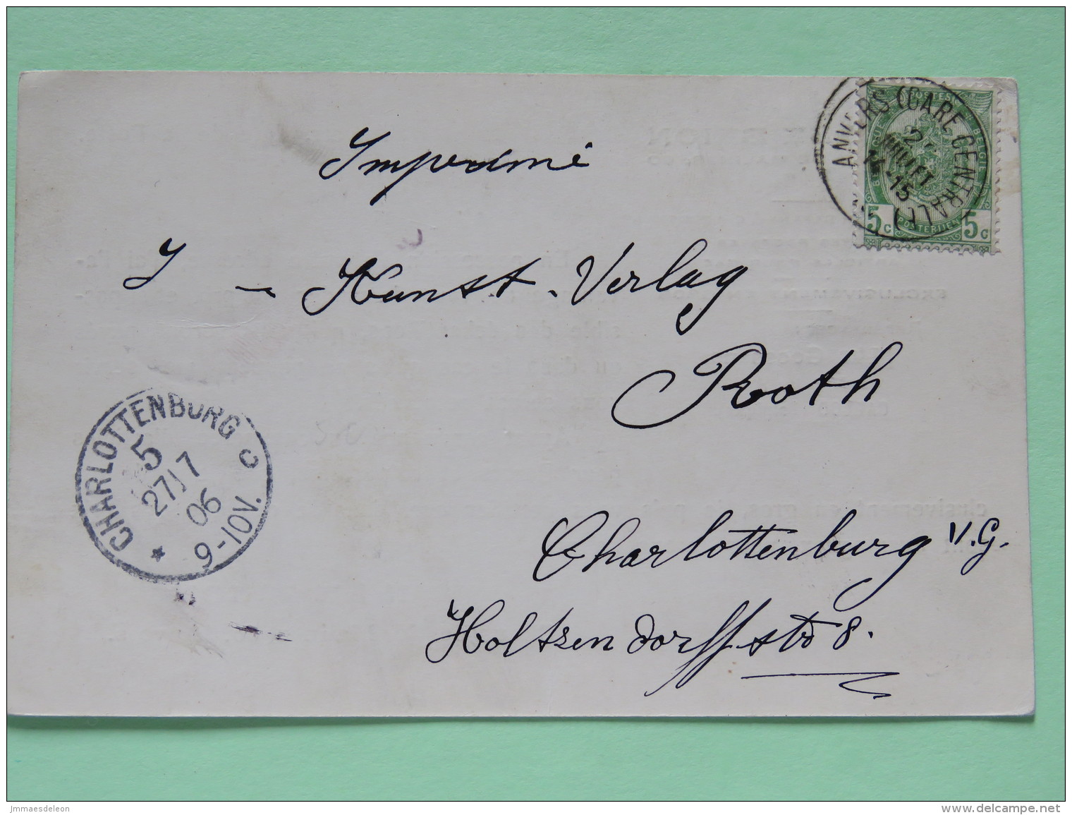 Belgium 1906 Postcard Anvers To Charlottenburg Germany - Arms - 1893-1907 Wappen