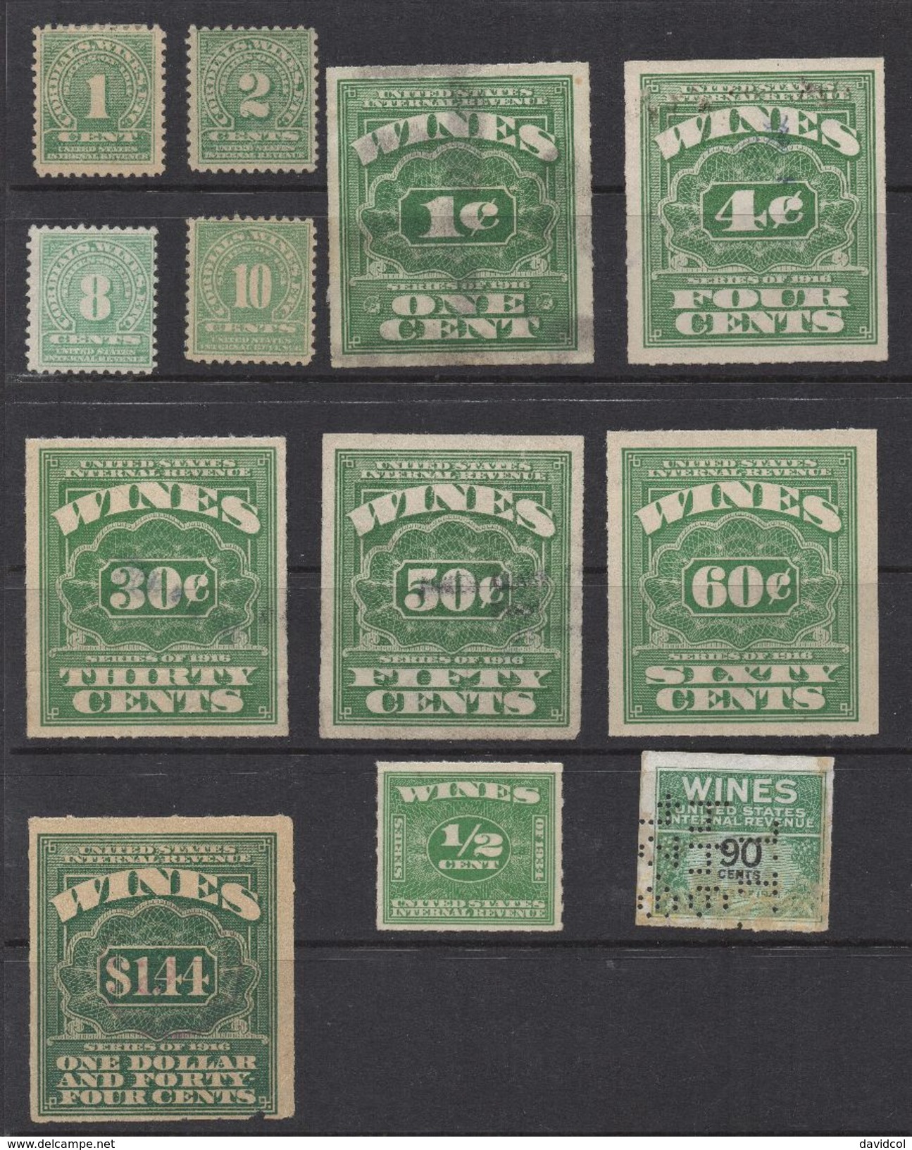 R274.-. USA- 1914-1941- WINE STAMPS LOT X 12 STAMPS- MINT/USED -1/2 CENT  TO US$ 1.44 - Fiscali