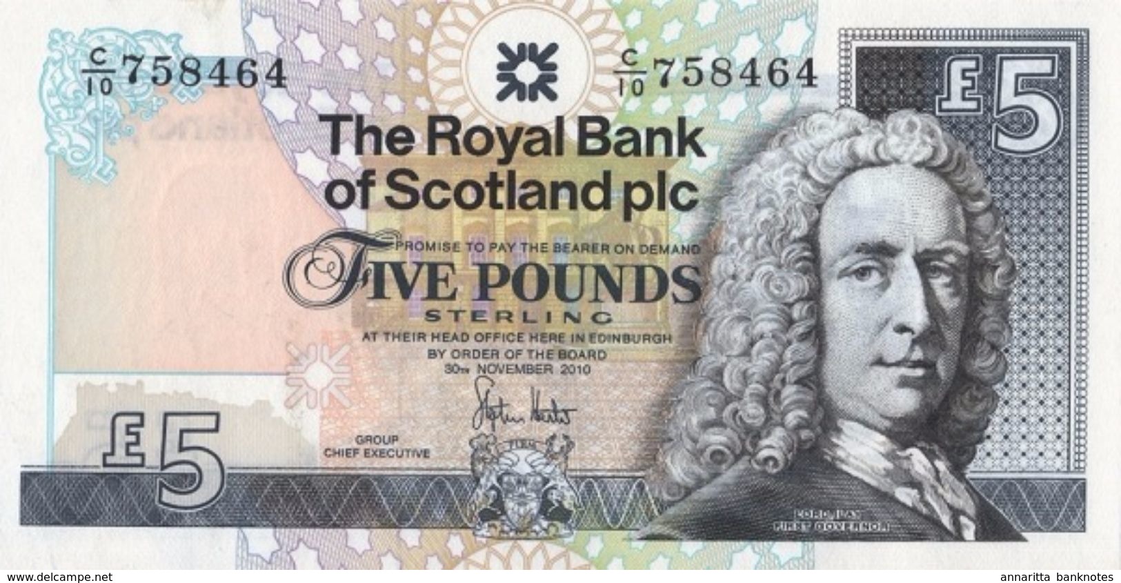 SCOTLAND 5 POUNDS 2010 P-352e UNC SIGN. HESTER [SQ352e] - 5 Pounds