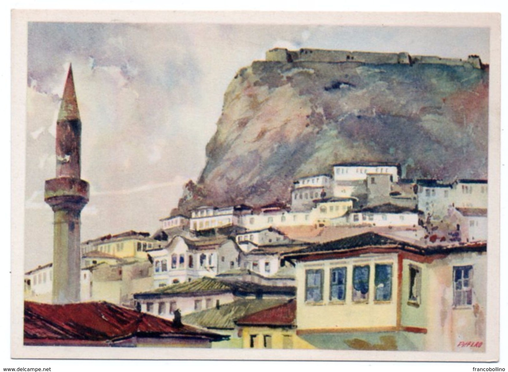 ALBANIE/ALBANIA - BERATI/BERAT PARTE DELLA CITTA' E LA FORTEZZA /MOSCHEA-MOSQUE / ILLUSTRATORE PIFFERO - Albania