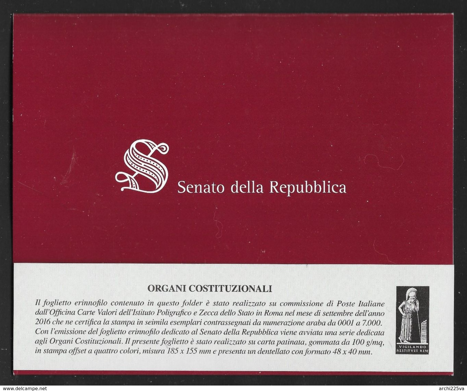 2016 - Folder Con Foglietto Erinnofilo - Senato Della Repubblica - Nuovo** (5 Foto) Numerato - - Folder