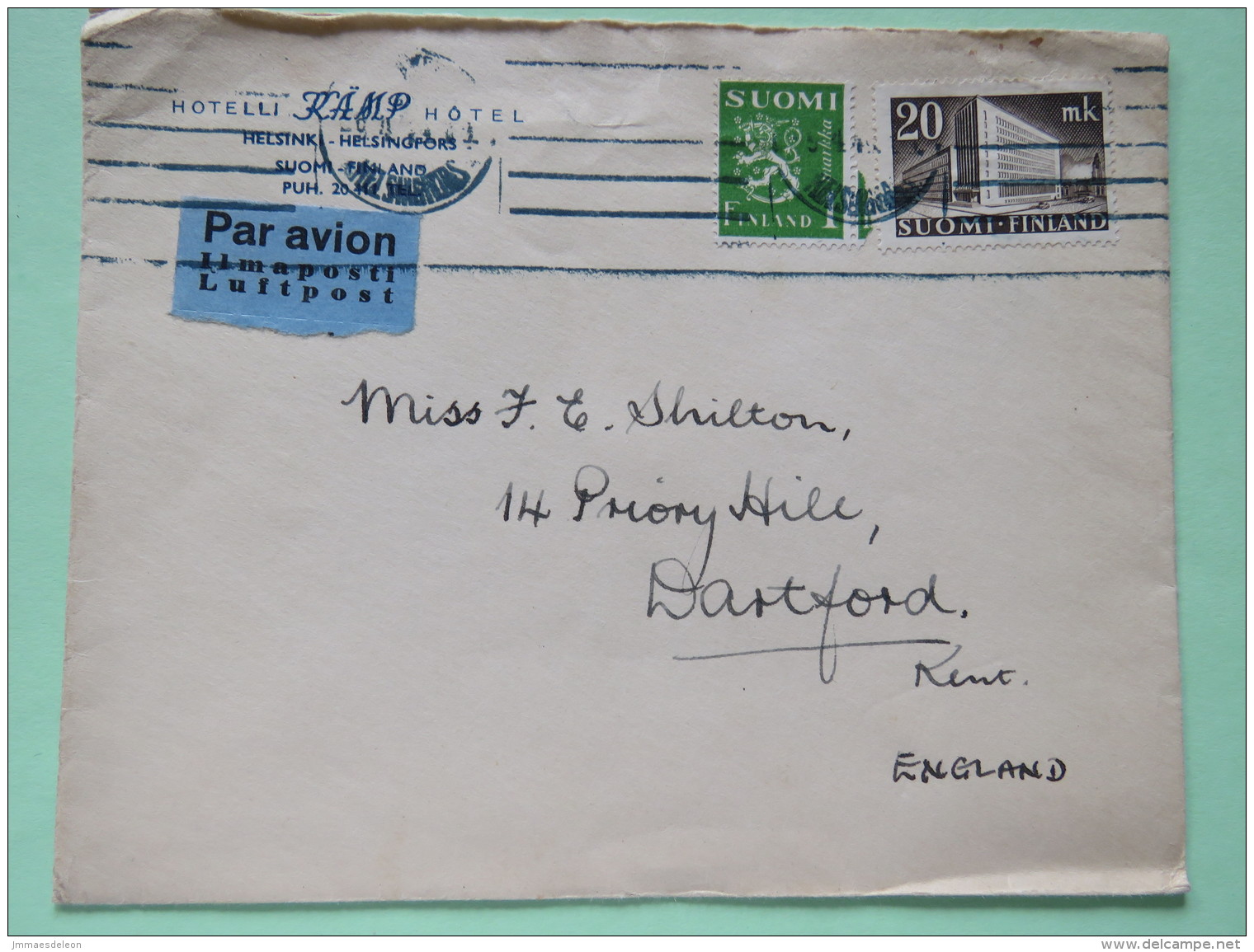 Finland 1952 Cover Helsinki To England - Lion Arms - Post Office Of Helsinki - Covers & Documents