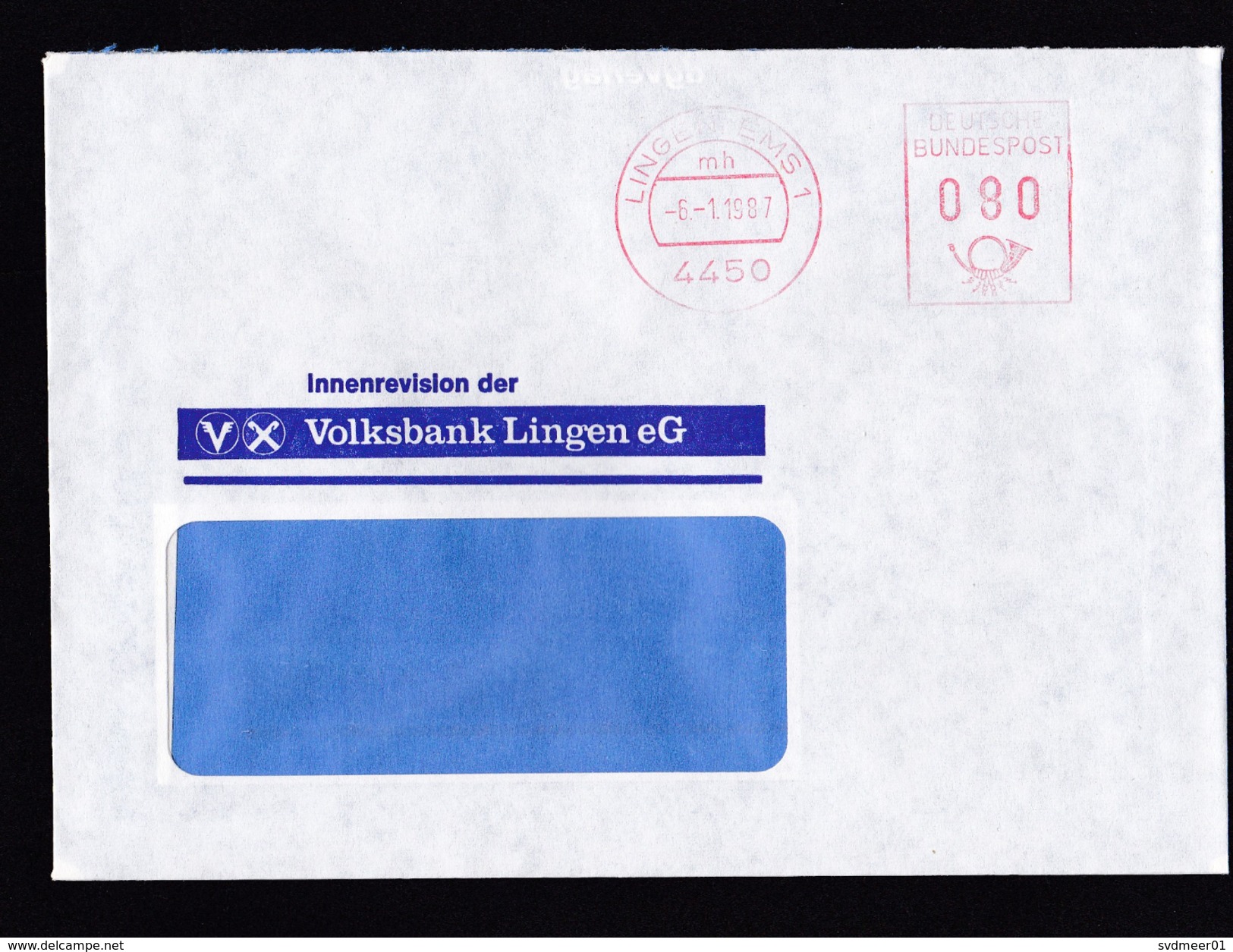 Germany: Cover, 1987, Meter Cancel, Volksbank Lingen, Bank, Finance (traces Of Use) - Brieven En Documenten