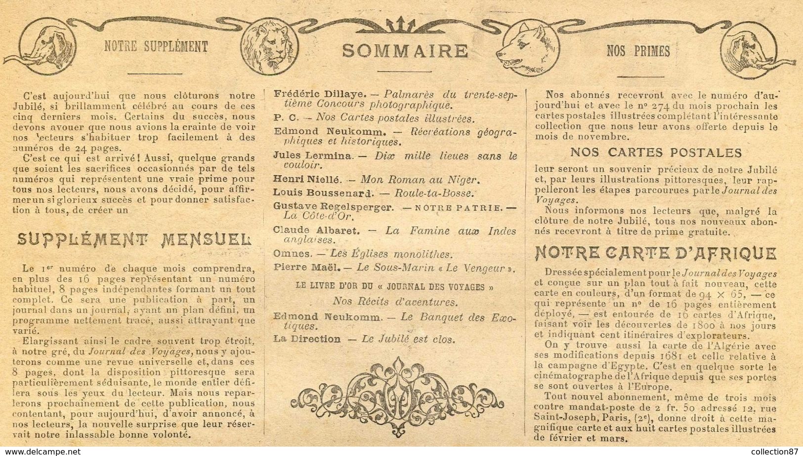 270 < JOURNAL Des VOYAGES De 1902  JULES LERMINA < ILLUSTRATEUR  DAMBLANS + CLAUDE ALBARET - SOMMAIRE SCAN 2 - Autres & Non Classés