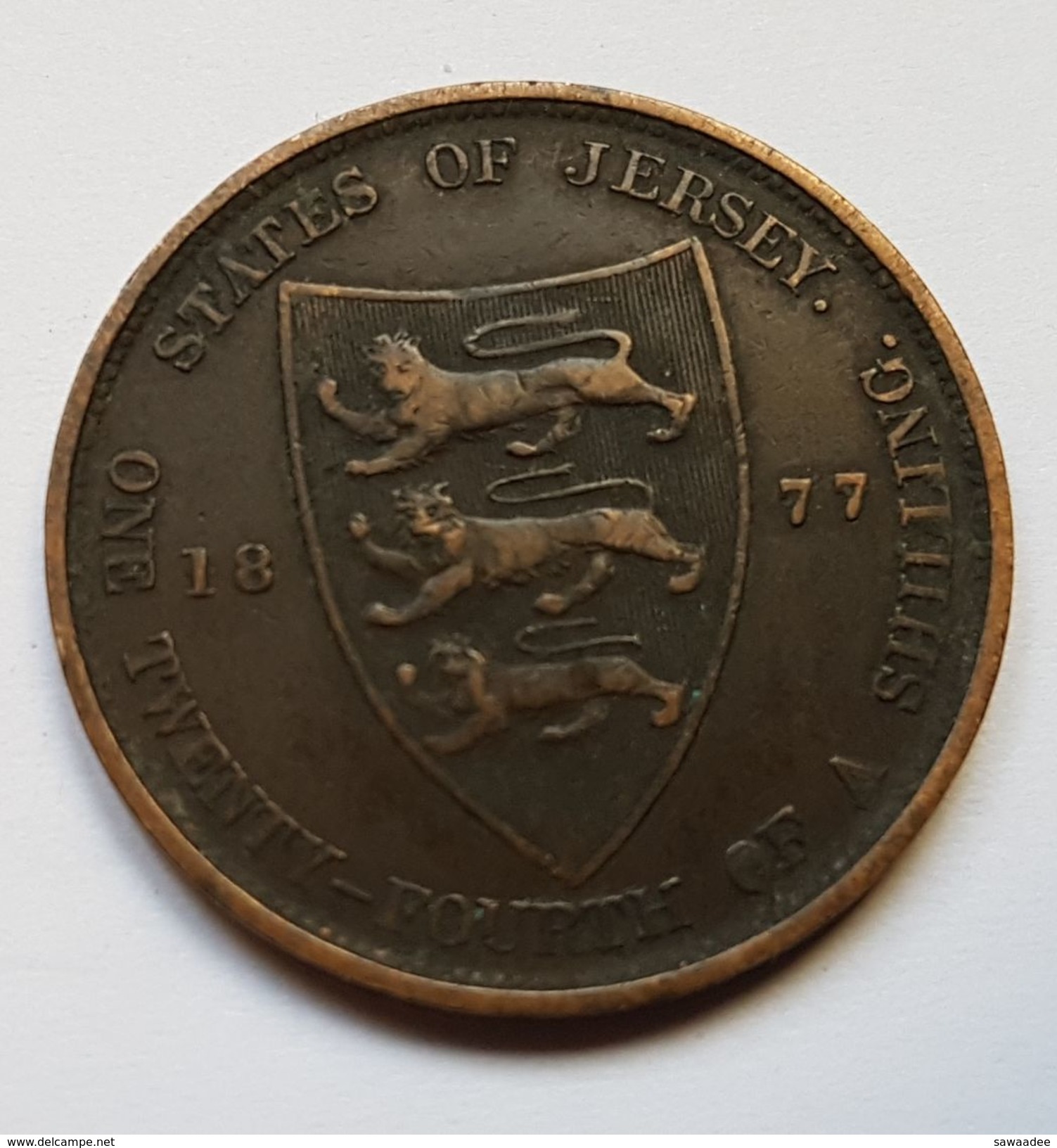 PIECE - STATE OF JERSEY - 1/24° DE SHILLING - 1877 - VICTORIA - ARMOIRIE - Jersey