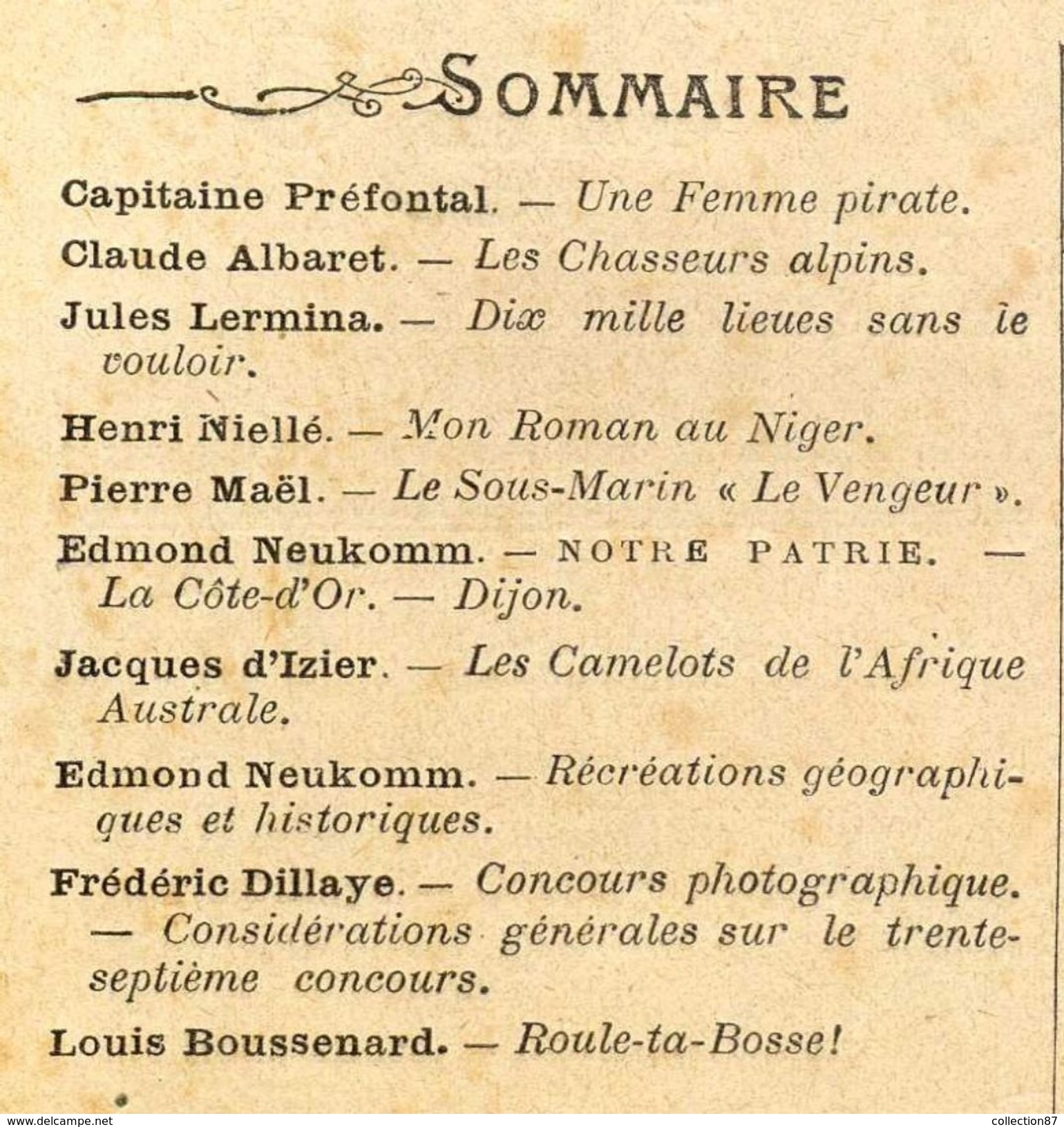 271 < JOURNAL Des VOYAGES De 1902  CHASSEURS ALPINS Par ALBARET - TOMBOUCTOU MARABOUT - SOMMAIRE SCAN 2 - Autres & Non Classés