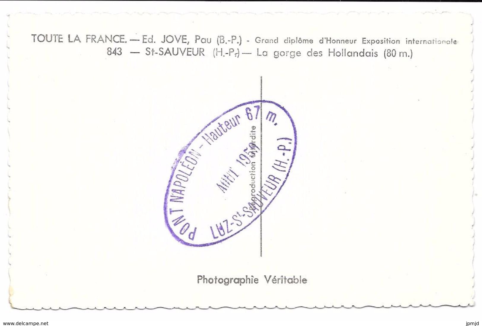 65 - St SAUVEUR - La Gorge Des Hollandais - éd. JOVE N° 843 - Tampon Pont Napoléon - Other & Unclassified