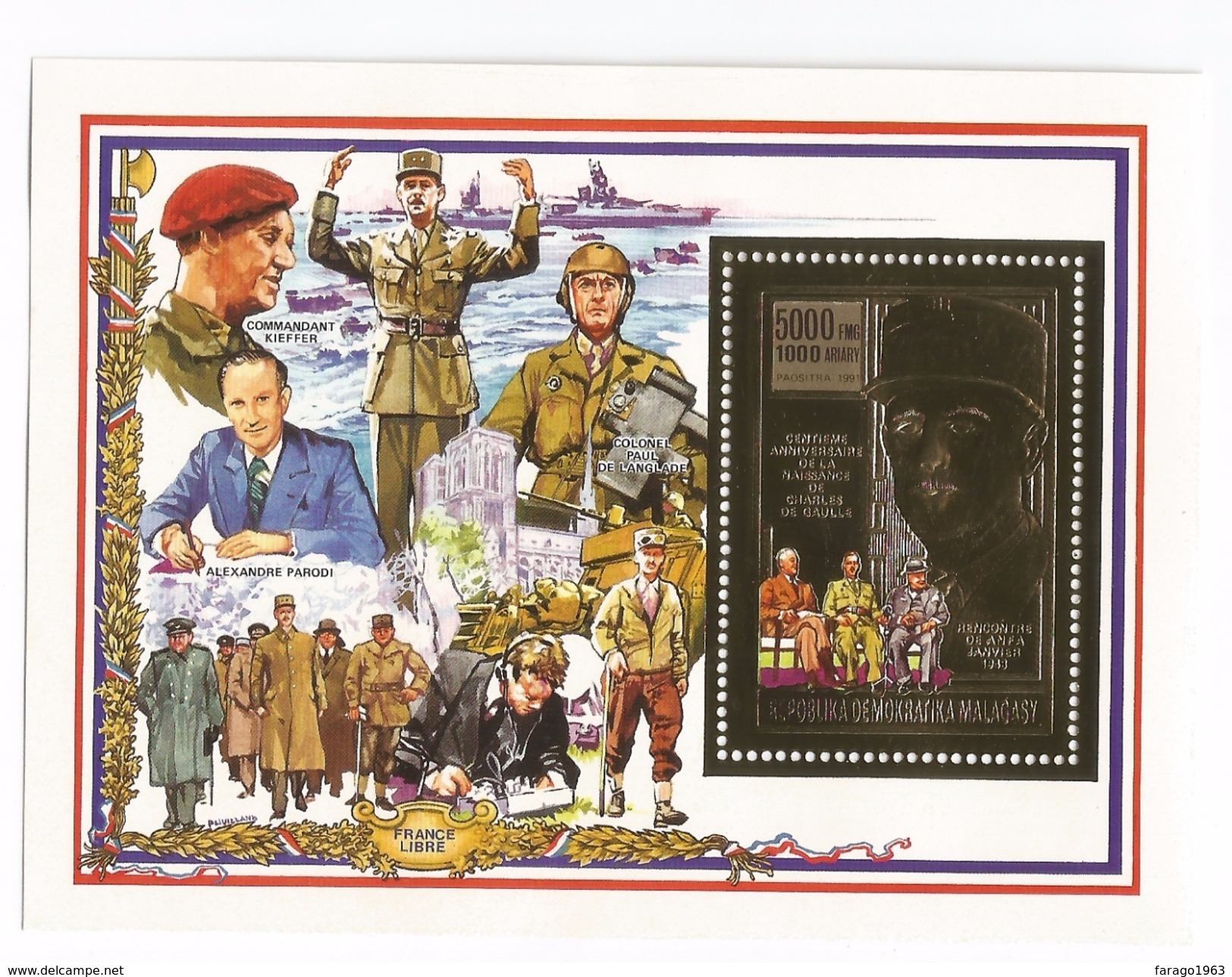 1991 Malagasy Madagascar DeGaulle Gold Souvenir Sheet   MNH - Madagaskar (1960-...)