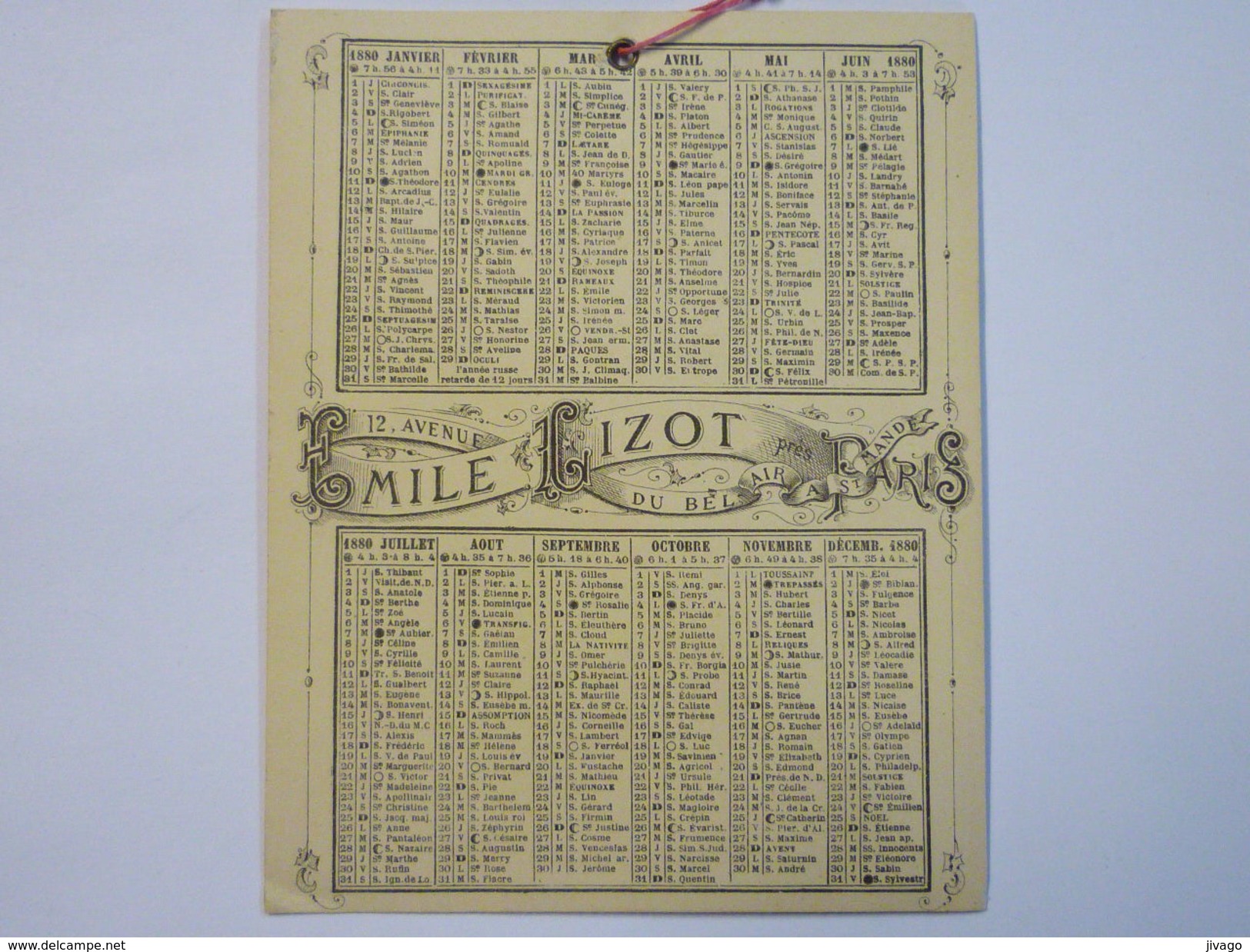 Petit Calendrier  PUB  Emile  LIZOT  à ST-MANDE   1880    - Petit Format : ...-1900